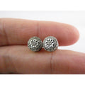 Sterling Silver Natural Melee Diamond Studded Round Earrings 925 2.2g 8.3mm