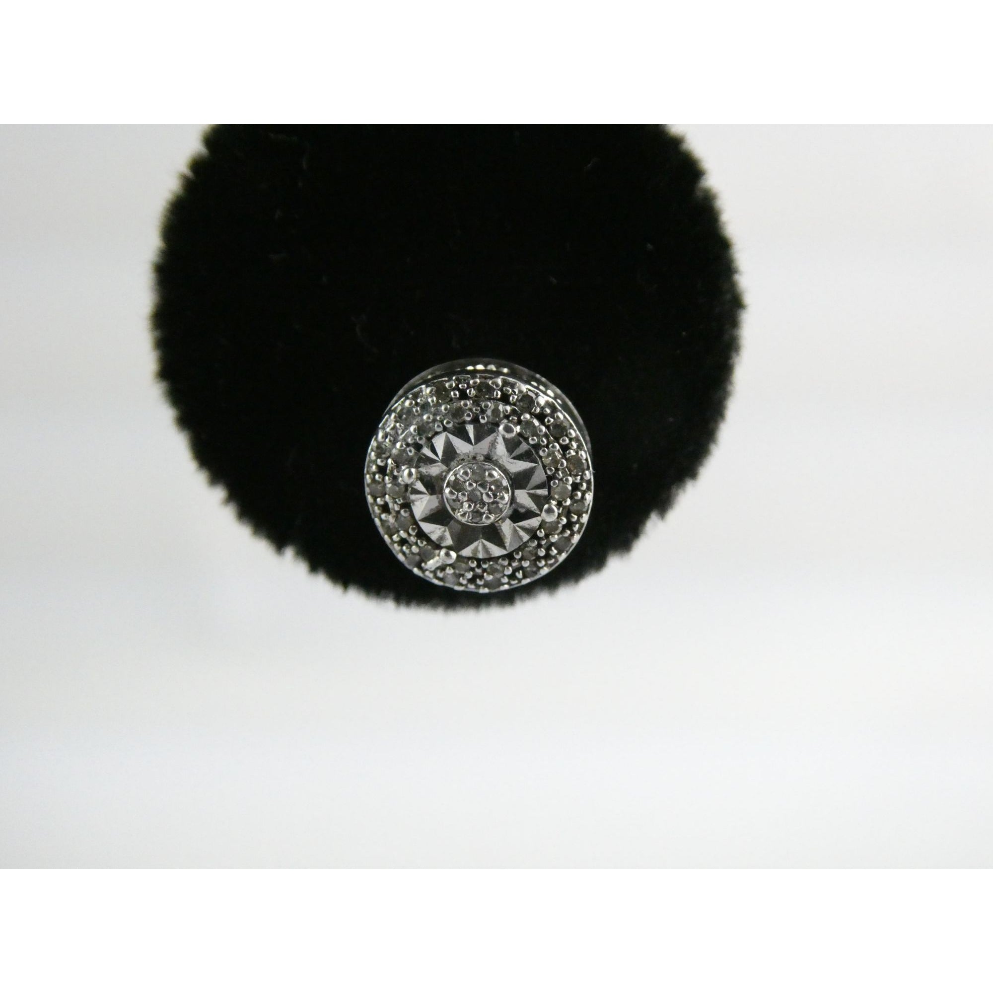 Sterling Silver Natural Melee Diamond Studded Round Earrings 925 2.2g 8.3mm