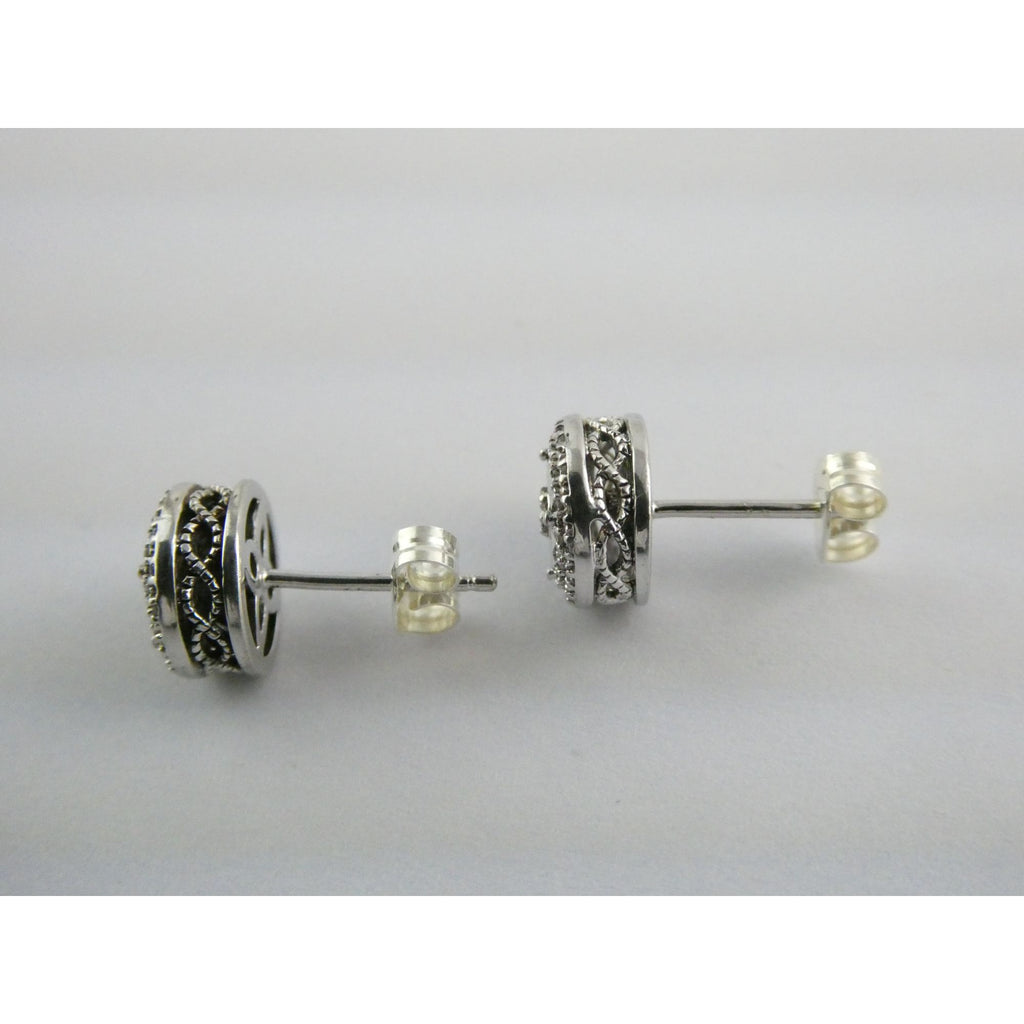 Sterling Silver Natural Melee Diamond Studded Round Earrings 925 2.2g 8.3mm
