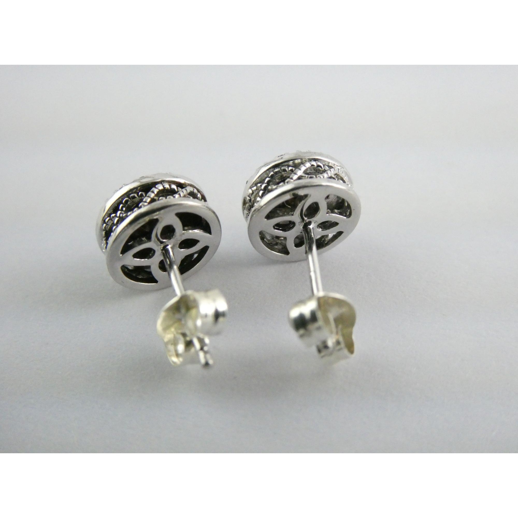 Sterling Silver Natural Melee Diamond Studded Round Earrings 925 2.2g 8.3mm