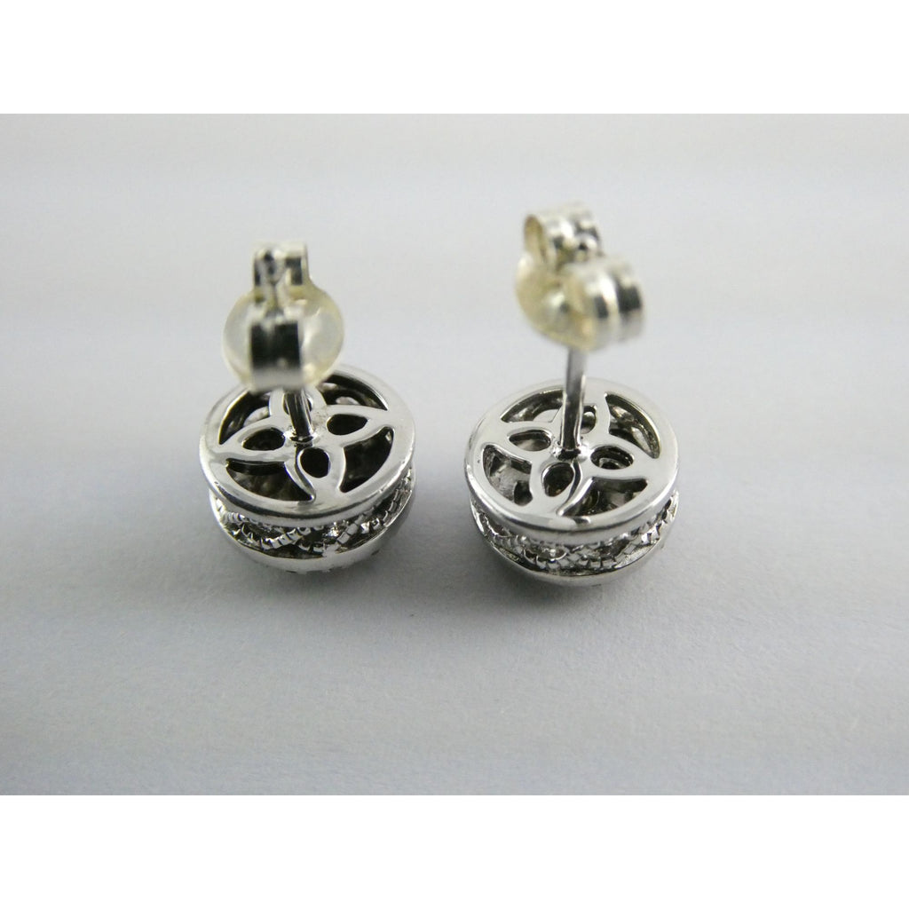 Sterling Silver Natural Melee Diamond Studded Round Earrings 925 2.2g 8.3mm