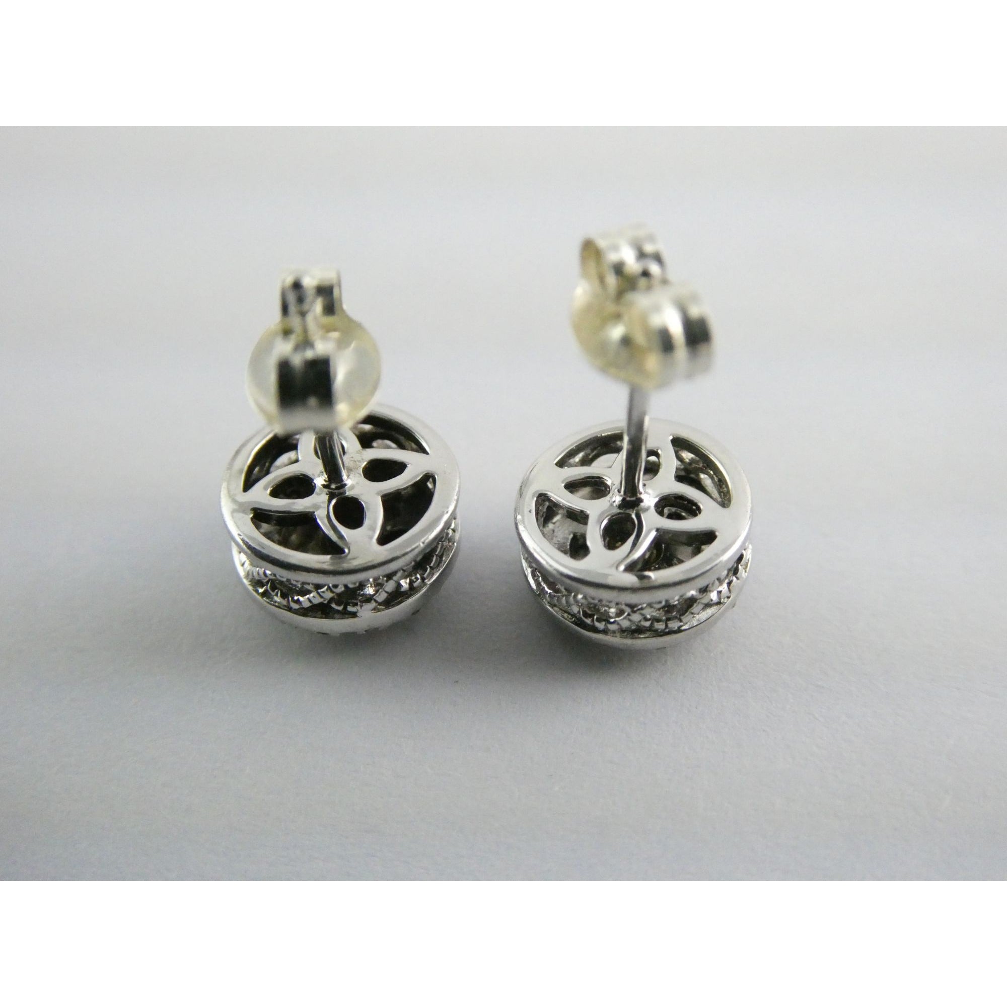 Sterling Silver Natural Melee Diamond Studded Round Earrings 925 2.2g 8.3mm