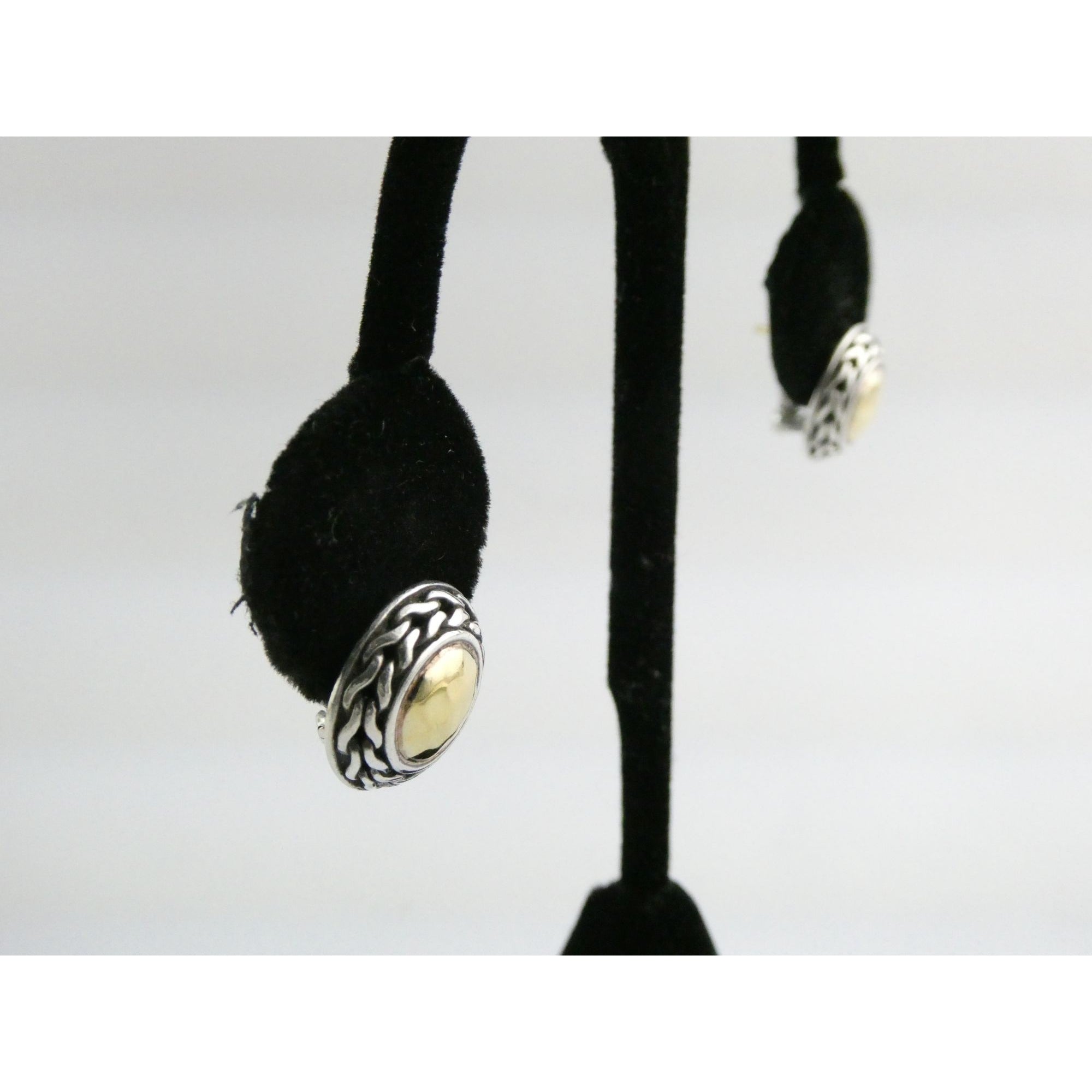 John Hardy Palu Sterling Silver and 22k Gold Round Omega Back Earrings 8g 16mm
