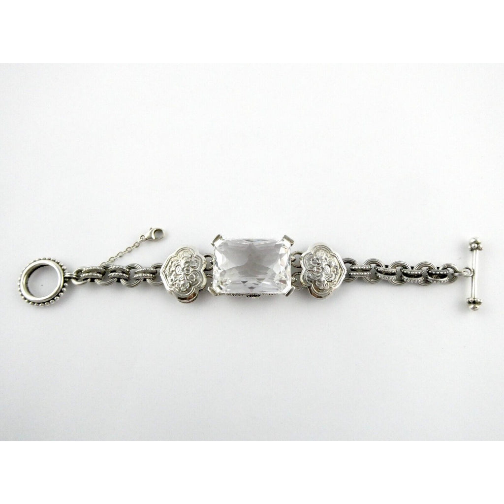 Stephen Dweck Sterling Silver Ornate Faceted Rock Crystal Quartz Bracelet 6.5 In