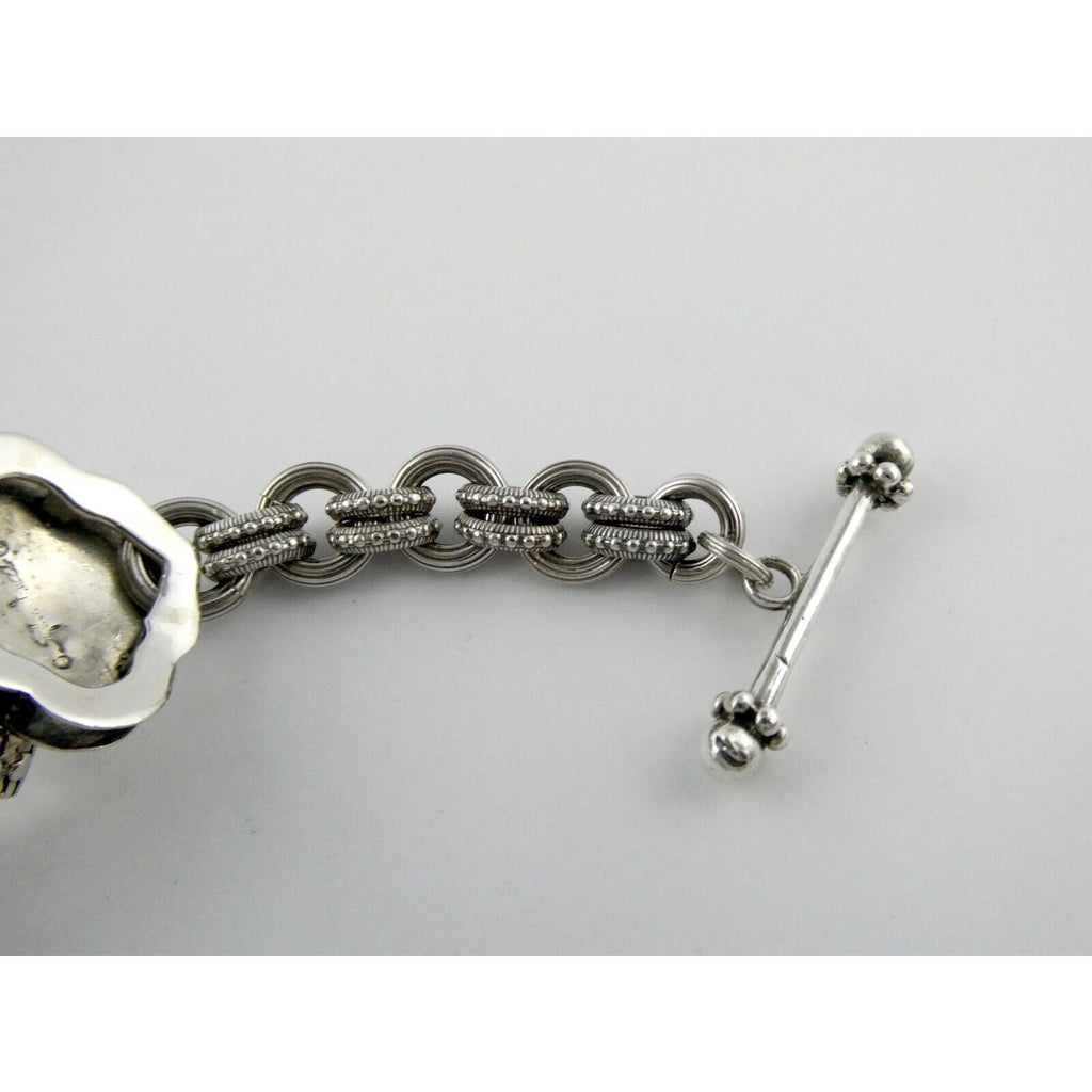 Stephen Dweck Sterling Silver Ornate Faceted Rock Crystal Quartz Bracelet 6.5 In