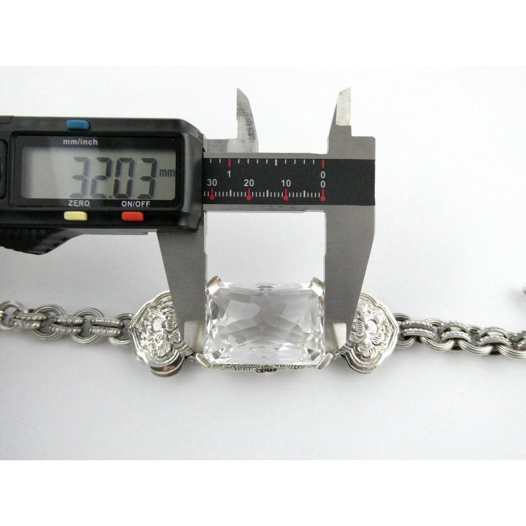 Stephen Dweck Sterling Silver Ornate Faceted Rock Crystal Quartz Bracelet 6.5 In