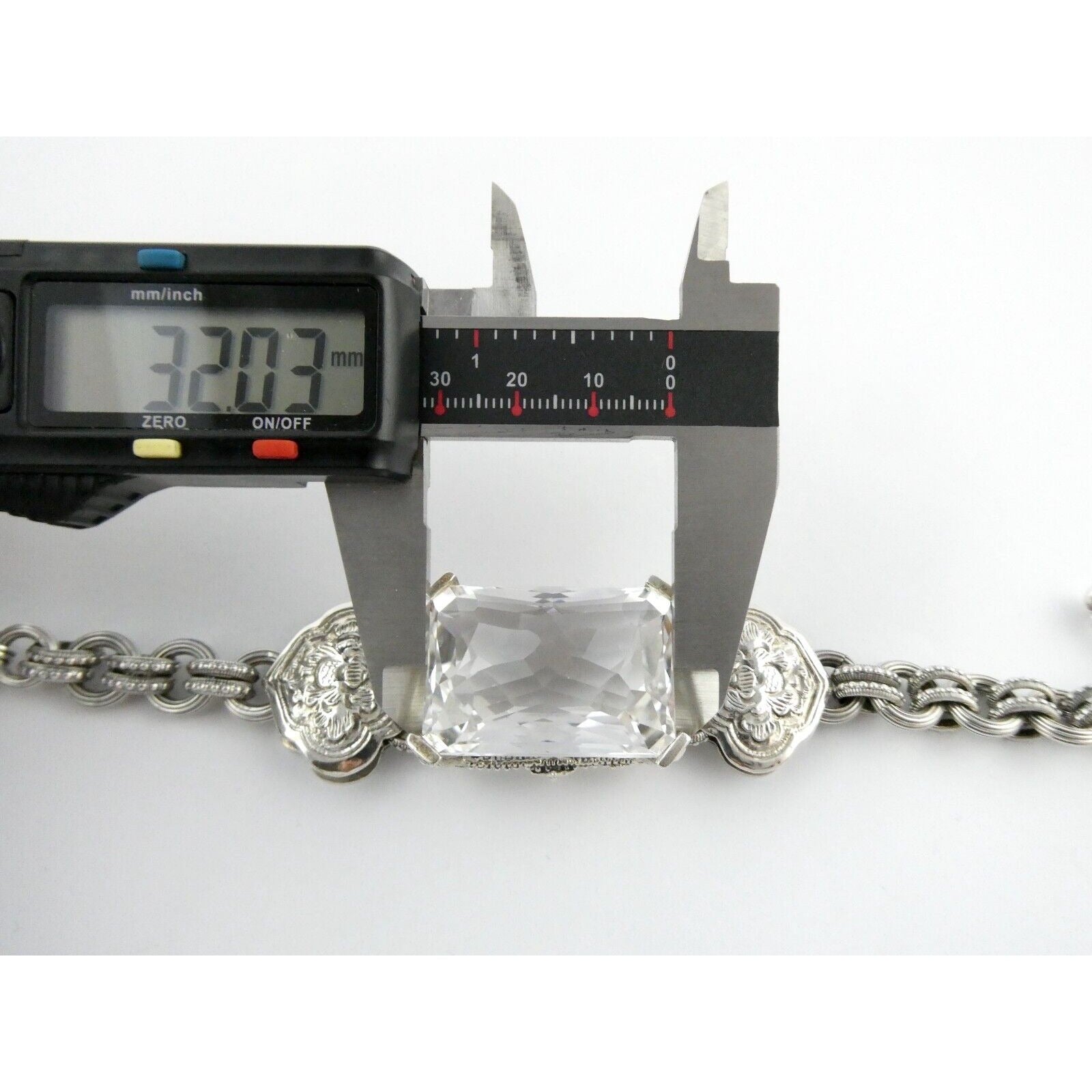 Stephen Dweck Sterling Silver Ornate Faceted Rock Crystal Quartz Bracelet 6.5 In