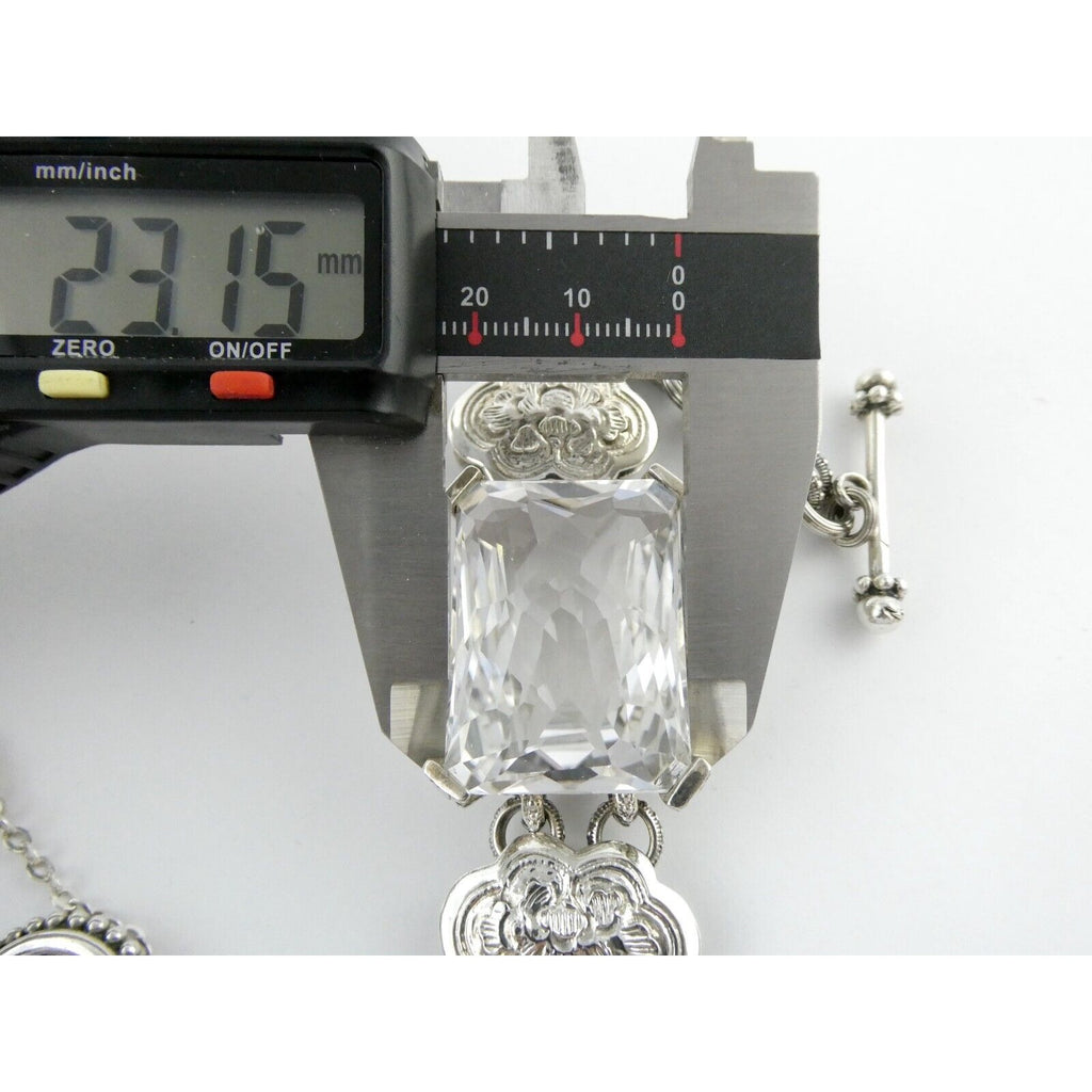 Stephen Dweck Sterling Silver Ornate Faceted Rock Crystal Quartz Bracelet 6.5 In