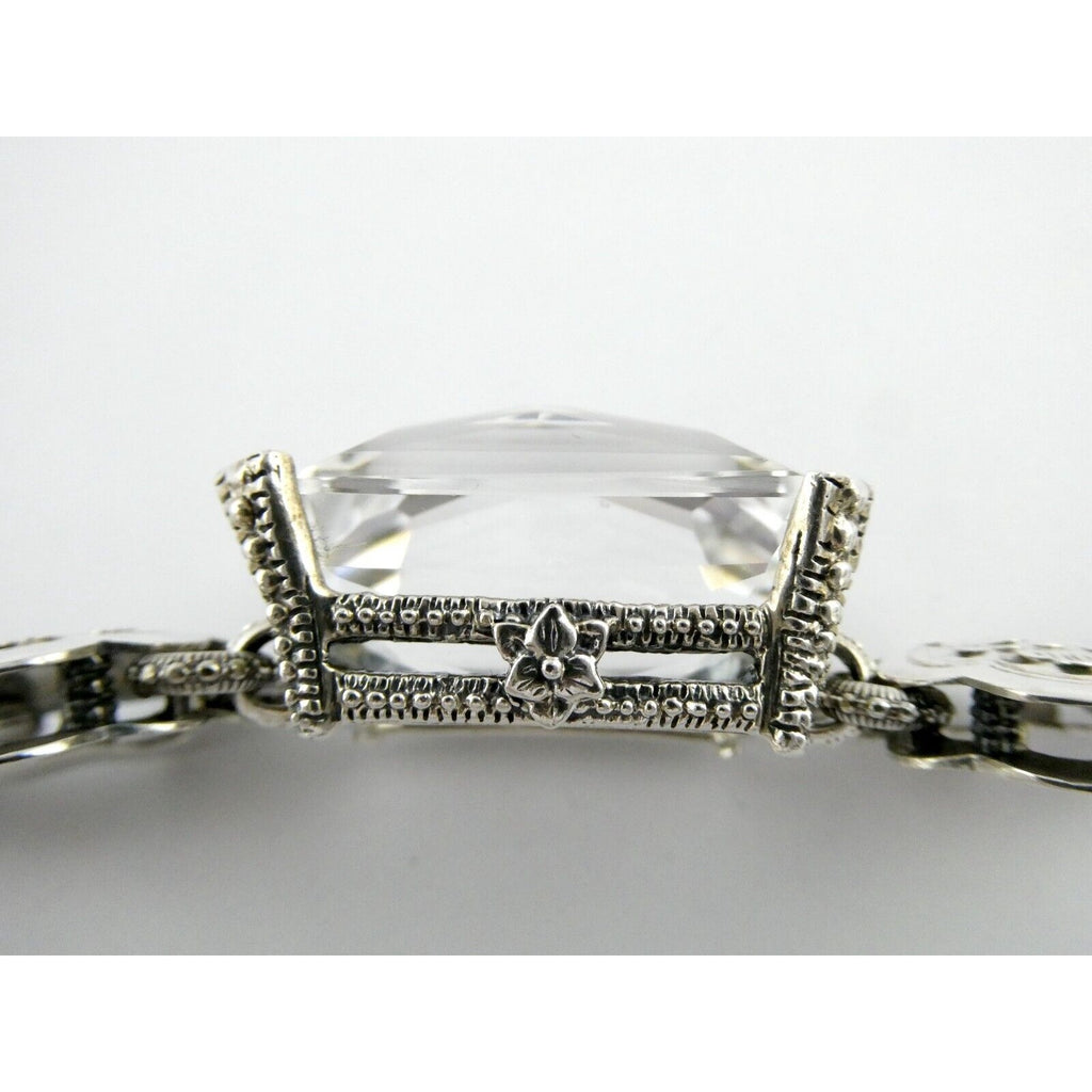Stephen Dweck Sterling Silver Ornate Faceted Rock Crystal Quartz Bracelet 6.5 In