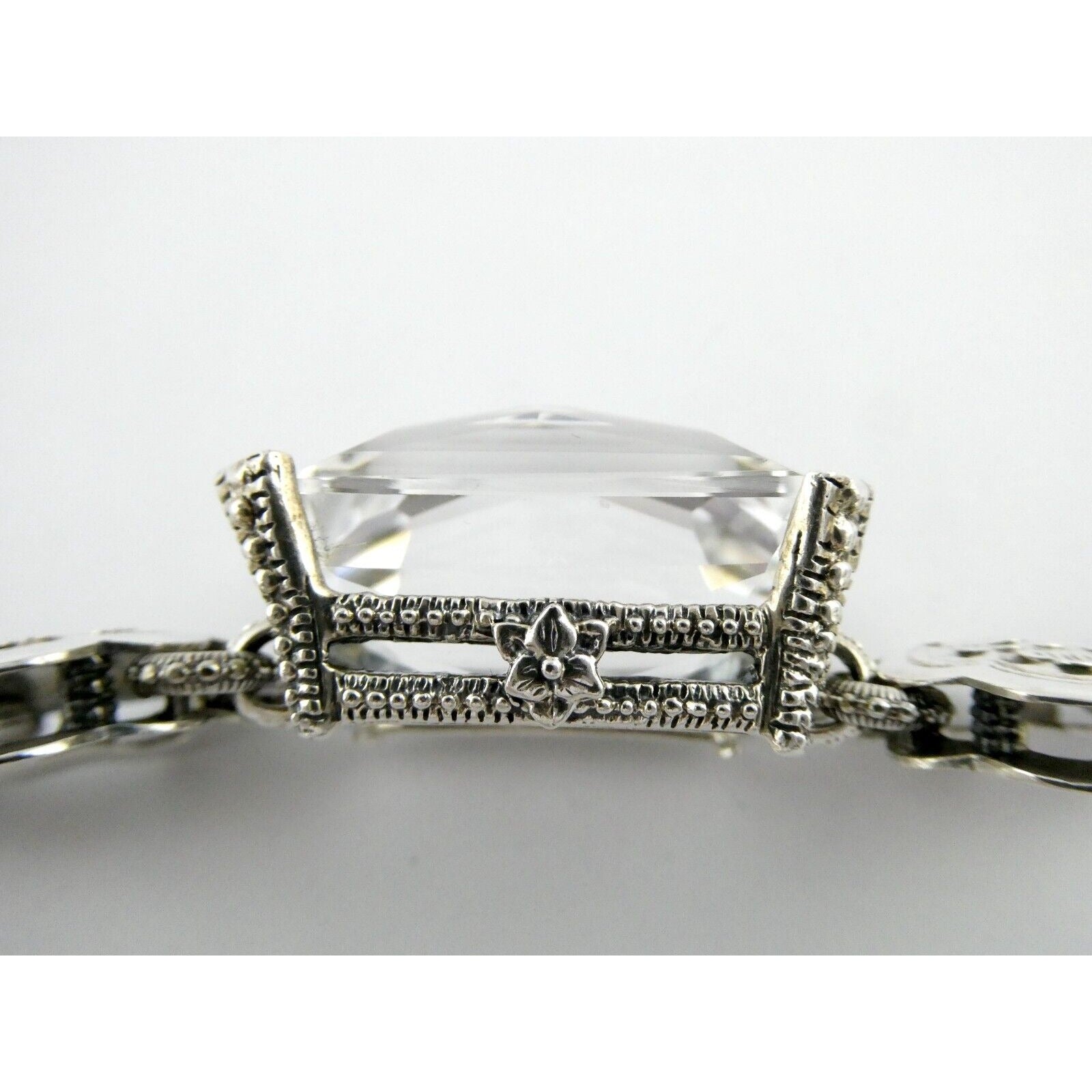 Stephen Dweck Sterling Silver Ornate Faceted Rock Crystal Quartz Bracelet 6.5 In