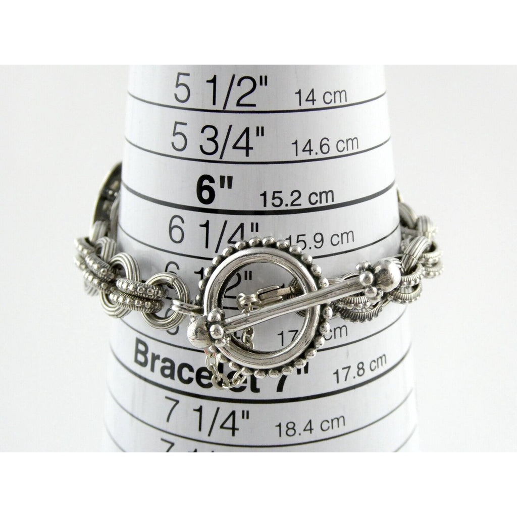 Stephen Dweck Sterling Silver Ornate Faceted Rock Crystal Quartz Bracelet 6.5 In