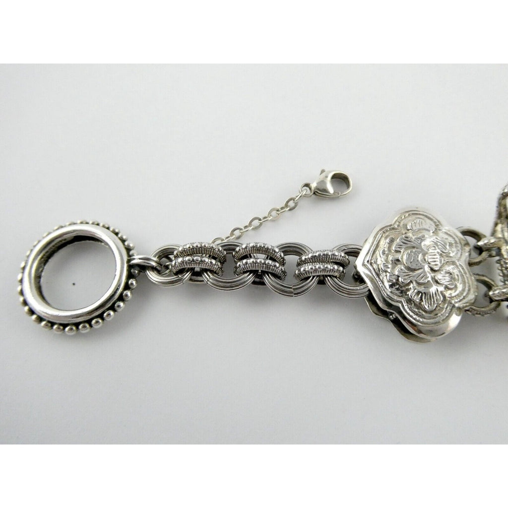 Stephen Dweck Sterling Silver Ornate Faceted Rock Crystal Quartz Bracelet 6.5 In