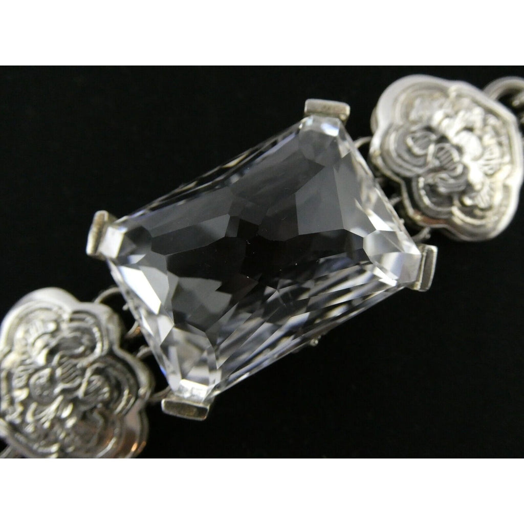 Stephen Dweck Sterling Silver Ornate Faceted Rock Crystal Quartz Bracelet 6.5 In