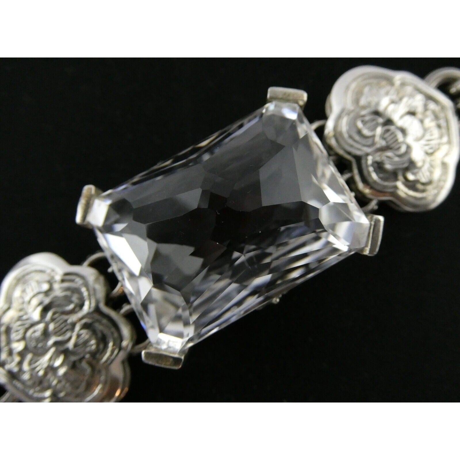 Stephen Dweck Sterling Silver Ornate Faceted Rock Crystal Quartz Bracelet 6.5 In