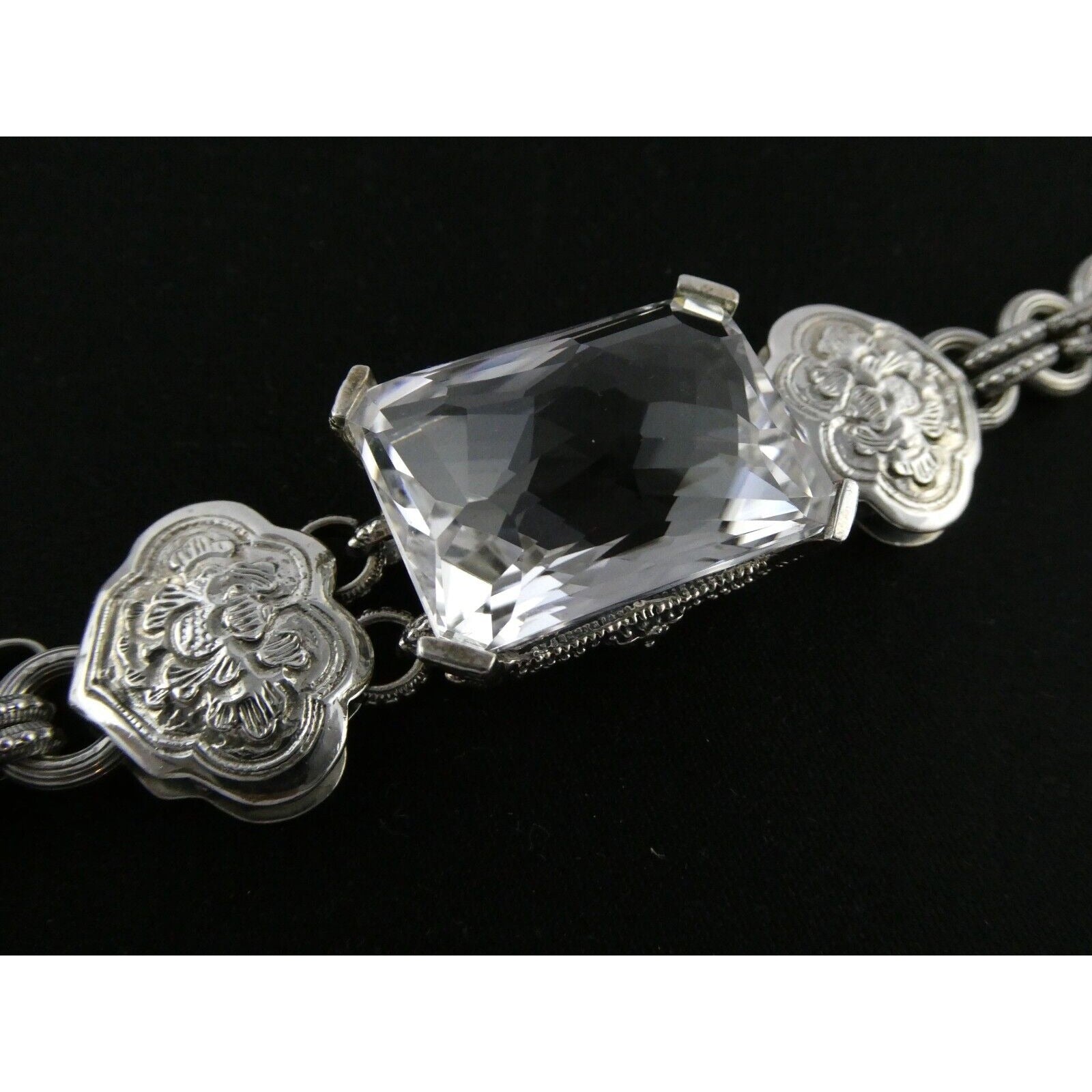 Stephen Dweck Sterling Silver Ornate Faceted Rock Crystal Quartz Bracelet 6.5 In