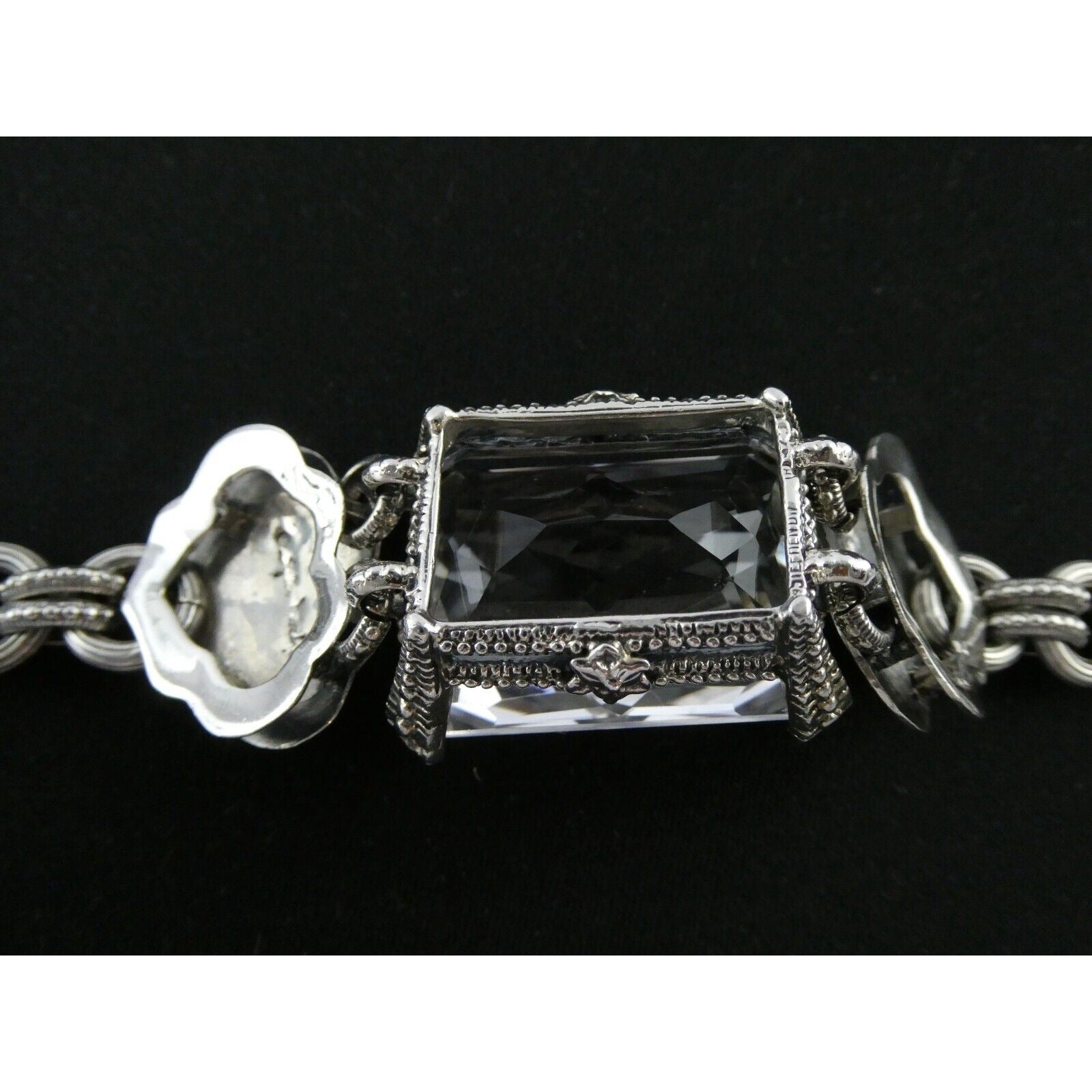 Stephen Dweck Sterling Silver Ornate Faceted Rock Crystal Quartz Bracelet 6.5 In