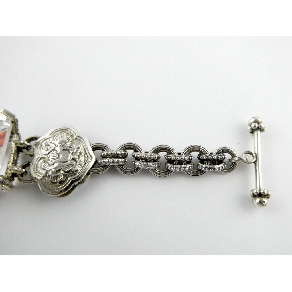 Stephen Dweck Sterling Silver Ornate Faceted Rock Crystal Quartz Bracelet 6.5 In