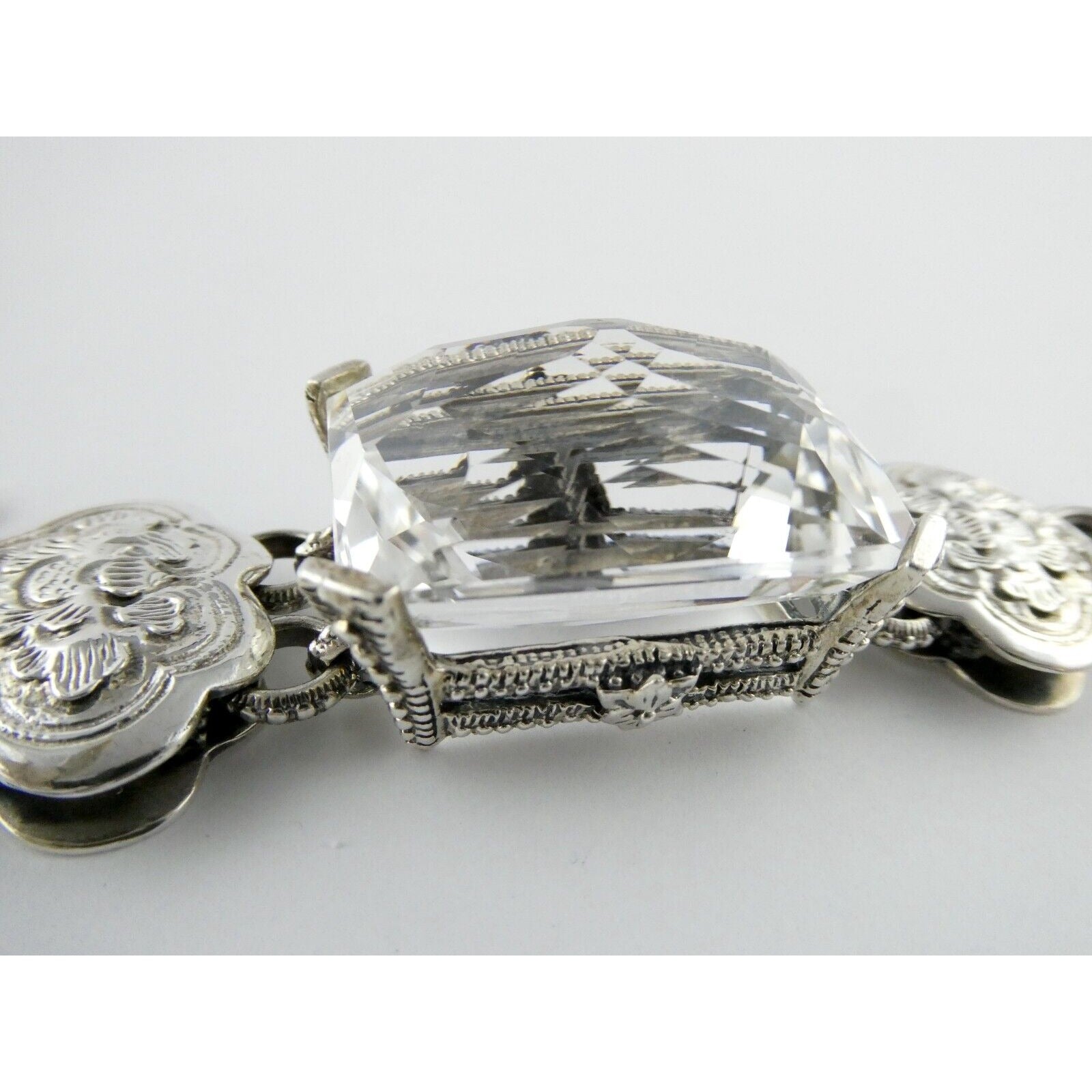 Stephen Dweck Sterling Silver Ornate Faceted Rock Crystal Quartz Bracelet 6.5 In