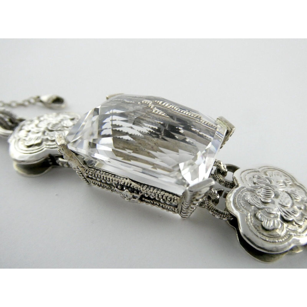 Stephen Dweck Sterling Silver Ornate Faceted Rock Crystal Quartz Bracelet 6.5 In