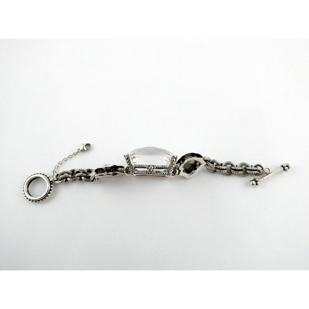 Stephen Dweck Sterling Silver Ornate Faceted Rock Crystal Quartz Bracelet 6.5 In