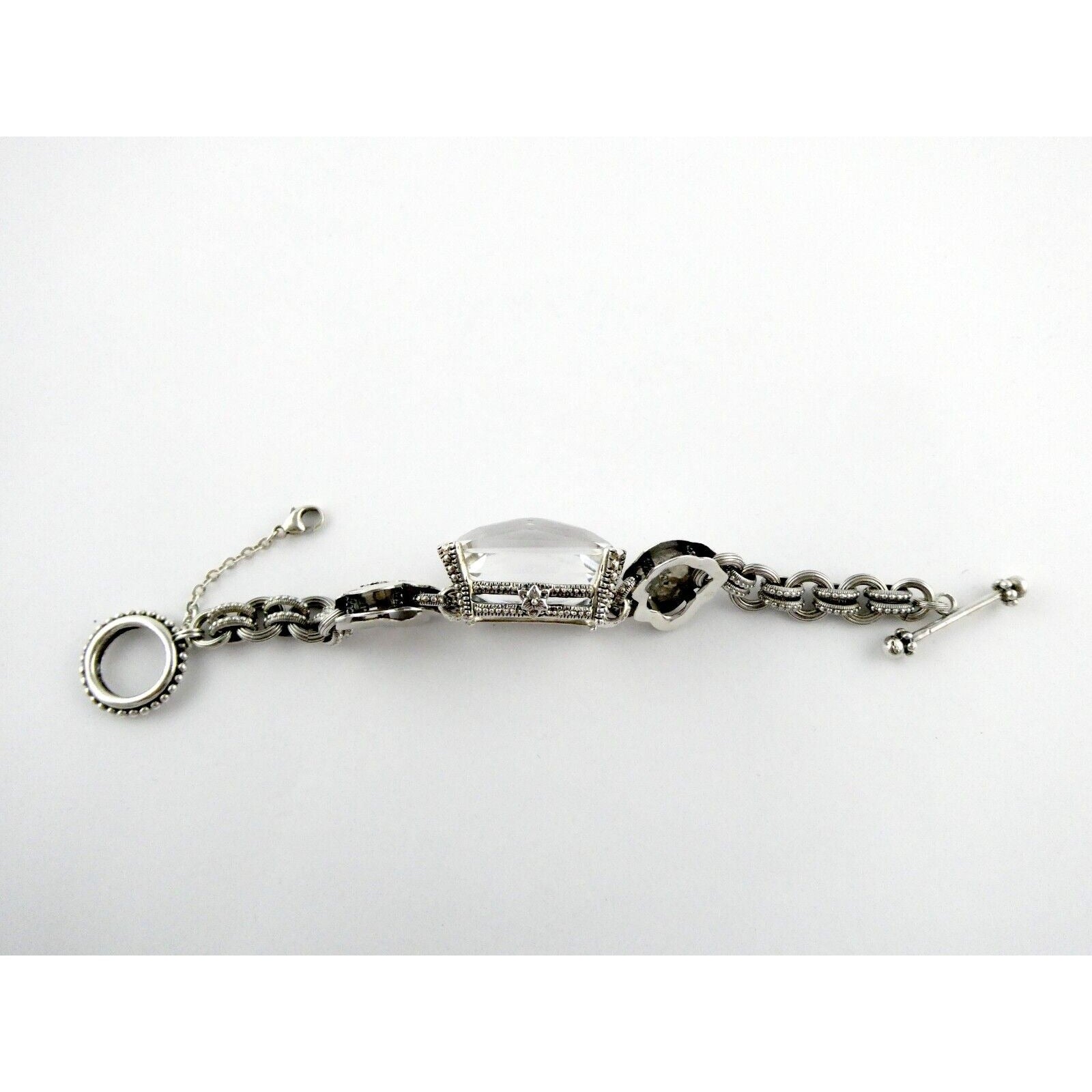 Stephen Dweck Sterling Silver Ornate Faceted Rock Crystal Quartz Bracelet 6.5 In