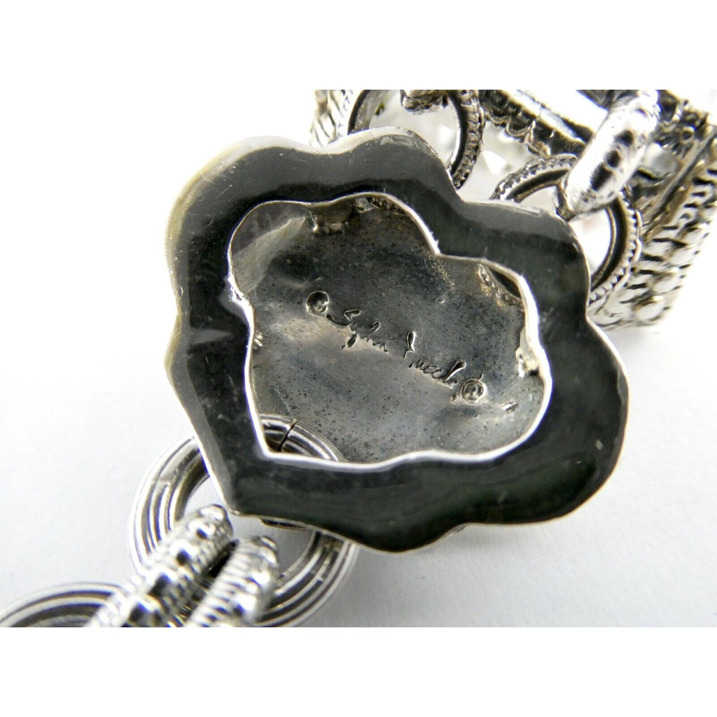 Stephen Dweck Sterling Silver Ornate Faceted Rock Crystal Quartz Bracelet 6.5 In