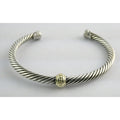 David Yurman Sterling Silver 14K Gold Cable Beaded Spacer Cuff Bracelet 7 1/8 In