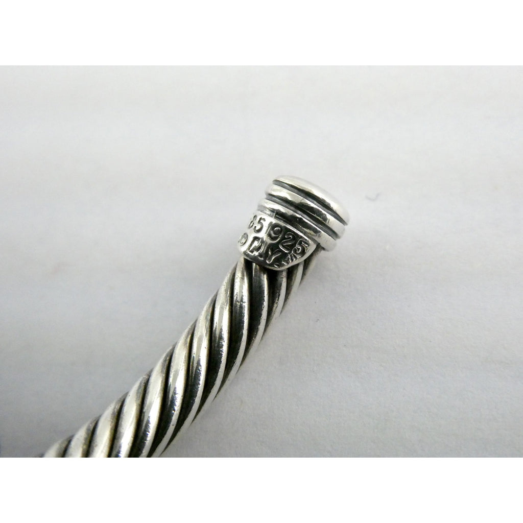 David Yurman Sterling Silver 14K Gold Cable Beaded Spacer Cuff Bracelet 7 1/8 In