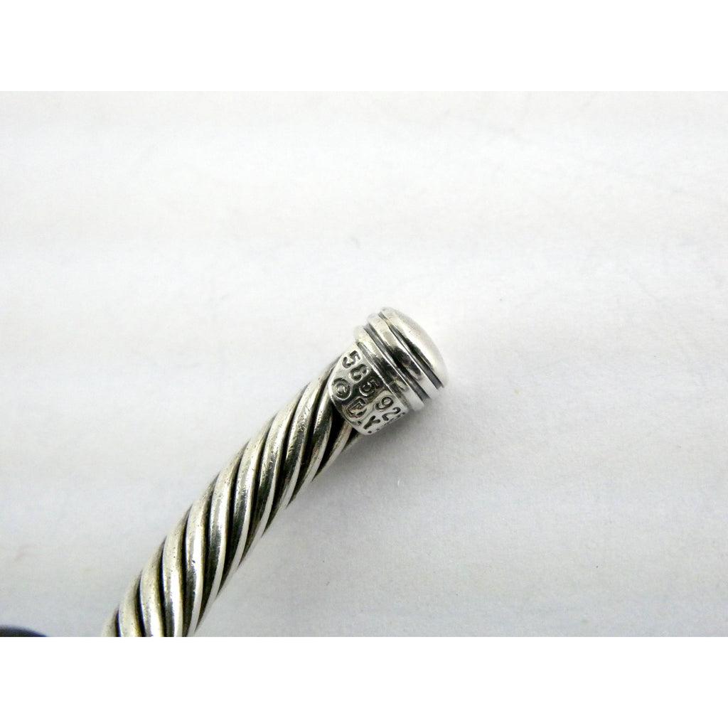 David Yurman Sterling Silver 14K Gold Cable Beaded Spacer Cuff Bracelet 7 1/8 In