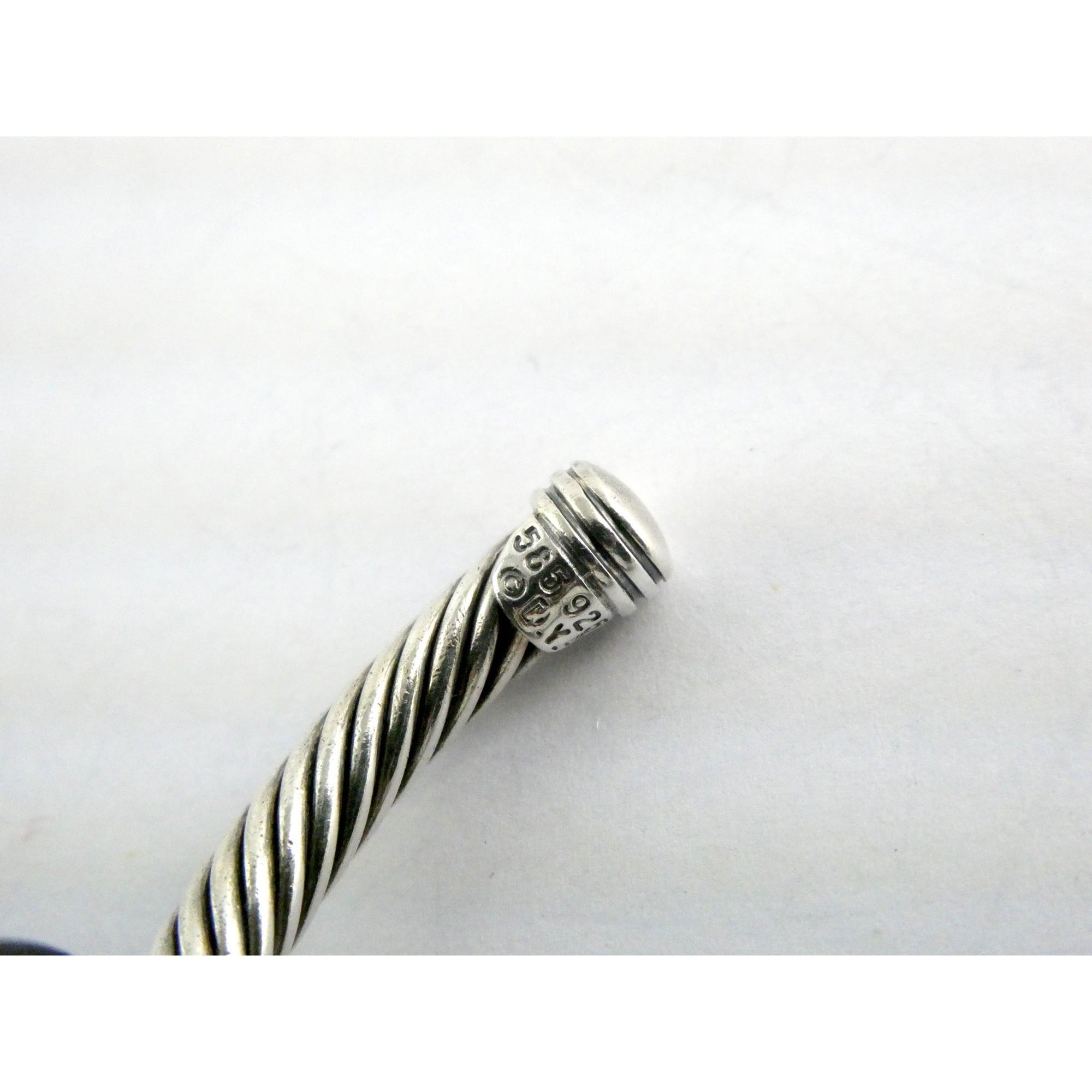 David Yurman Sterling Silver 14K Gold Cable Beaded Spacer Cuff Bracelet 7 1/8 In