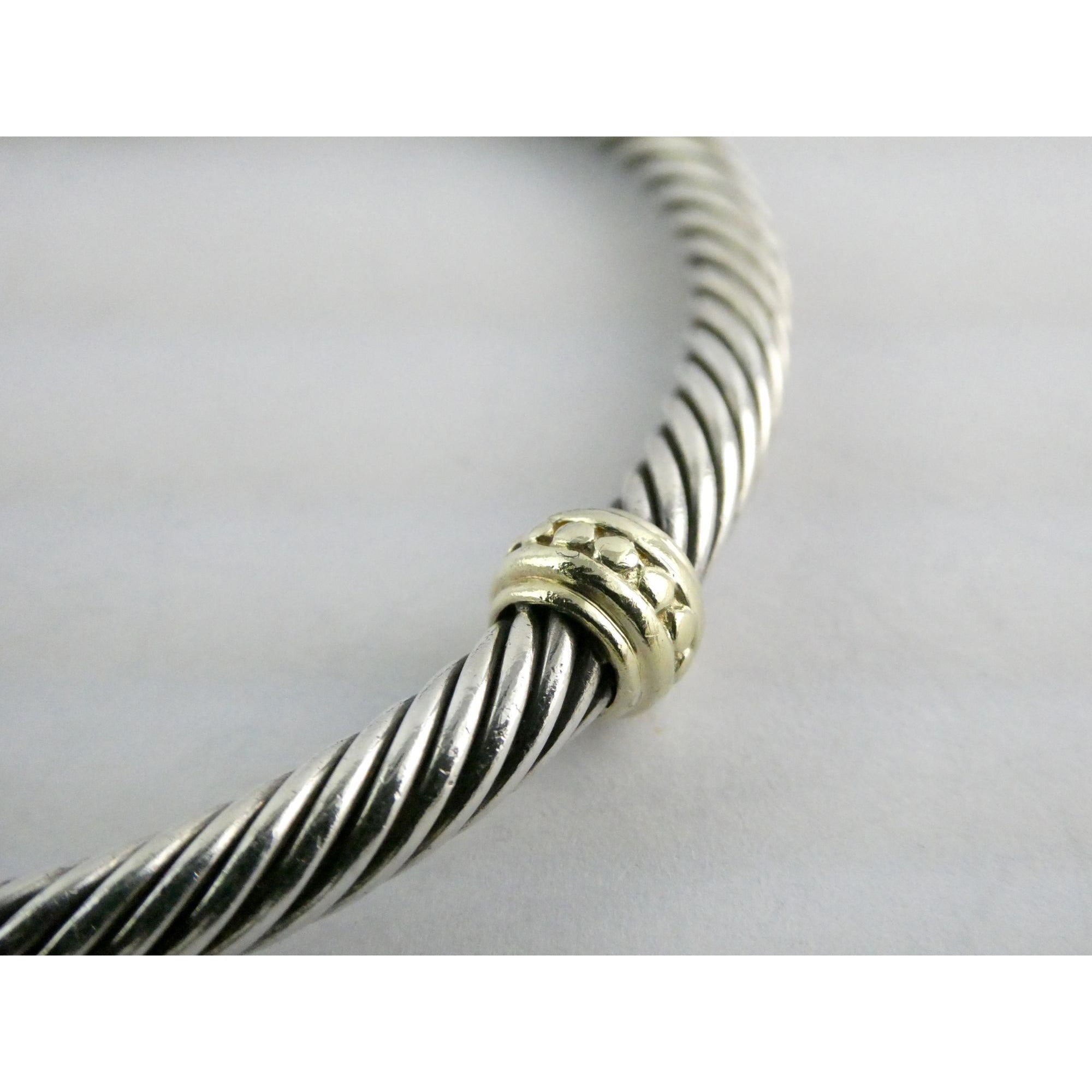 David Yurman Sterling Silver 14K Gold Cable Beaded Spacer Cuff Bracelet 7 1/8 In
