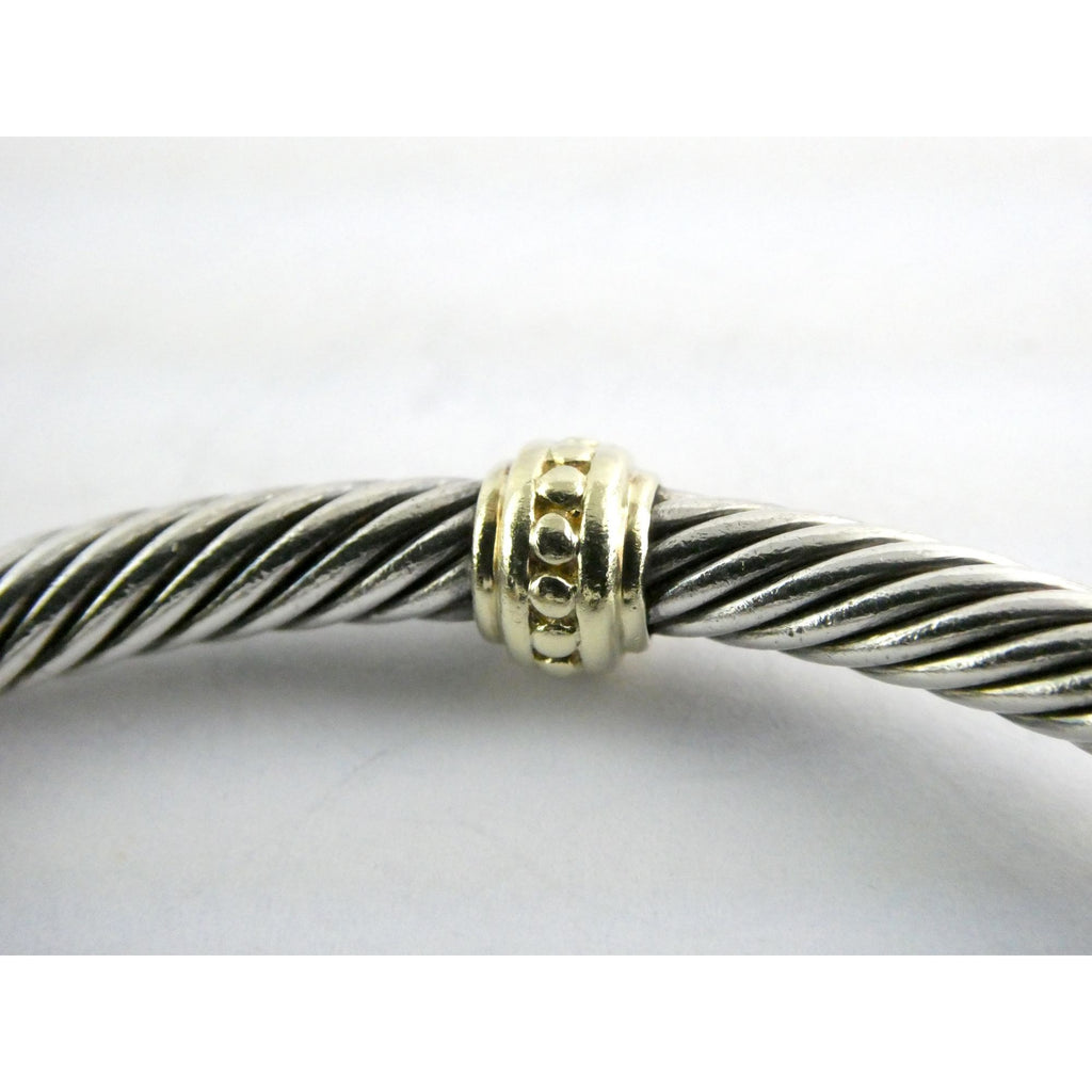 David Yurman Sterling Silver 14K Gold Cable Beaded Spacer Cuff Bracelet 7 1/8 In