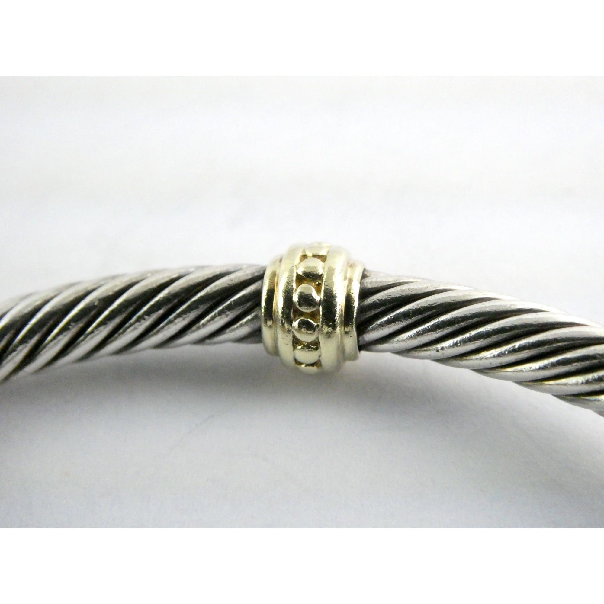 David Yurman Sterling Silver 14K Gold Cable Beaded Spacer Cuff Bracelet 7 1/8 In