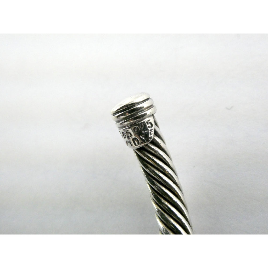 David Yurman Sterling Silver 14K Gold Cable Beaded Spacer Cuff Bracelet 7 1/8 In