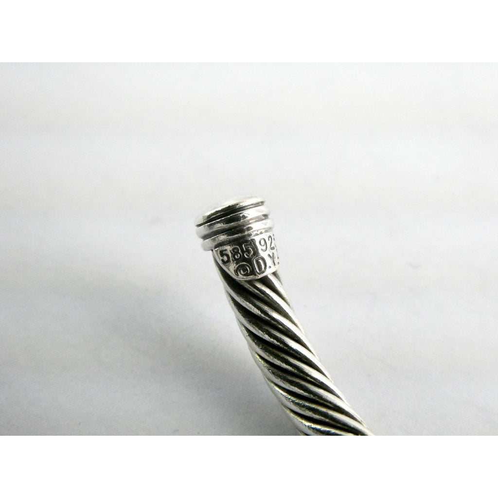 David Yurman Sterling Silver 14K Gold Cable Beaded Spacer Cuff Bracelet 7 1/8 In