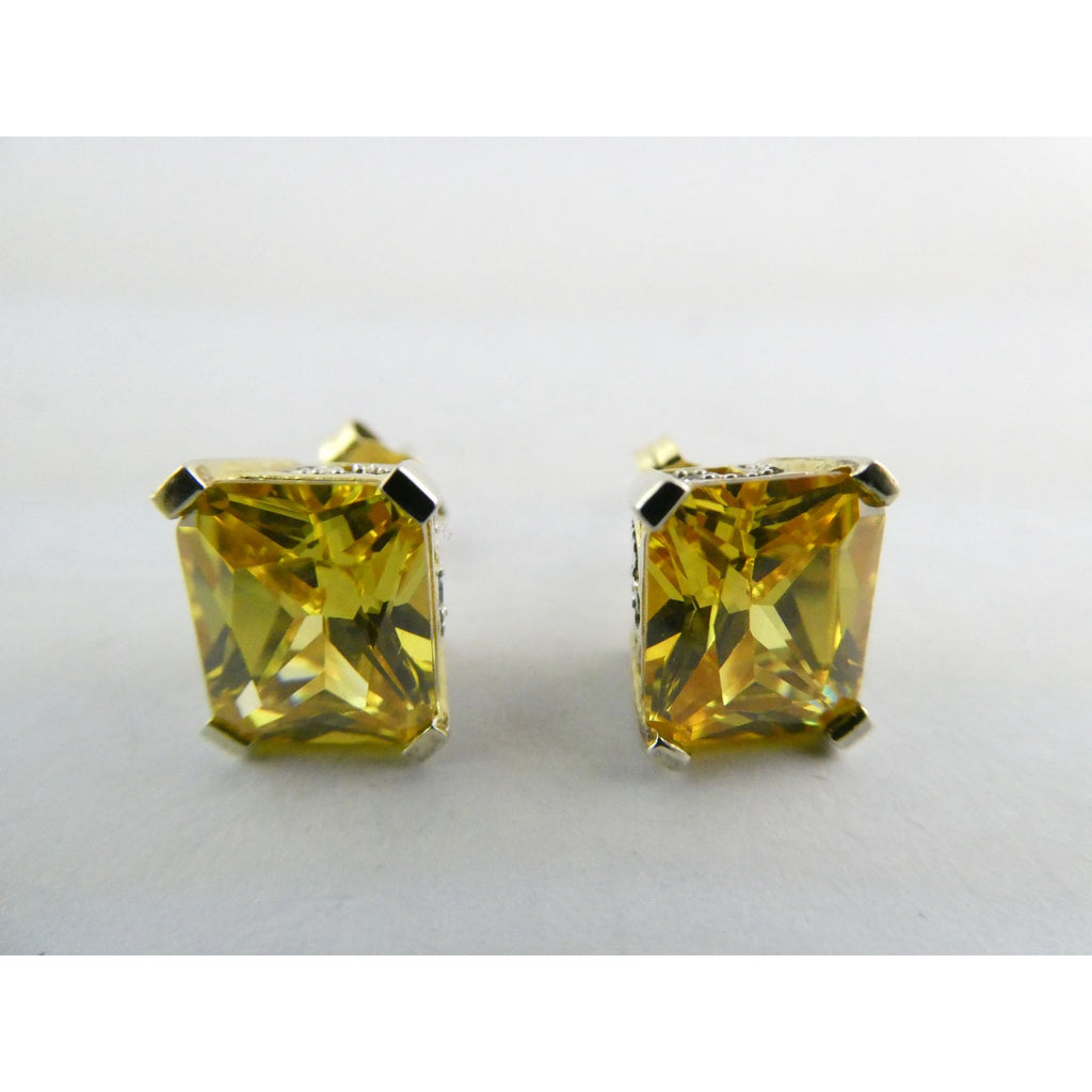 Designer Gilt Sterling Silver Yellow White Crystals Ornate Motif Stud Earrings