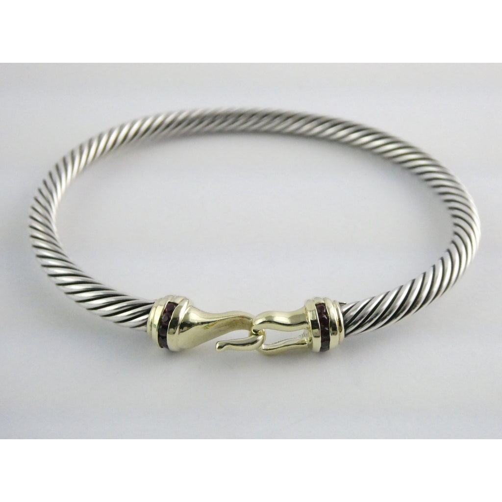 David Yurman Sterling Silver and 14k Gold Hook Clasp Lab Created Ruby Bracelet