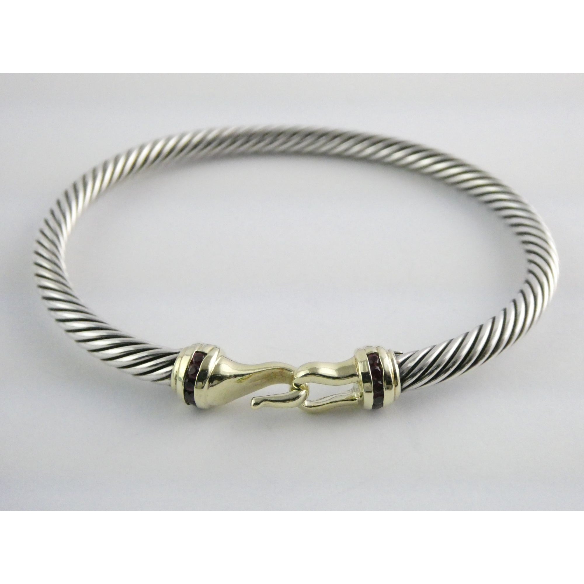 David Yurman Sterling Silver and 14k Gold Hook Clasp Lab Created Ruby Bracelet