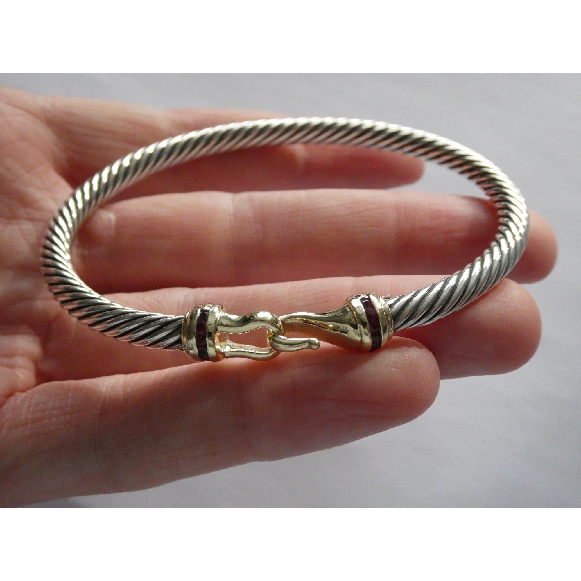David Yurman Sterling Silver and 14k Gold Hook Clasp Lab Created Ruby Bracelet