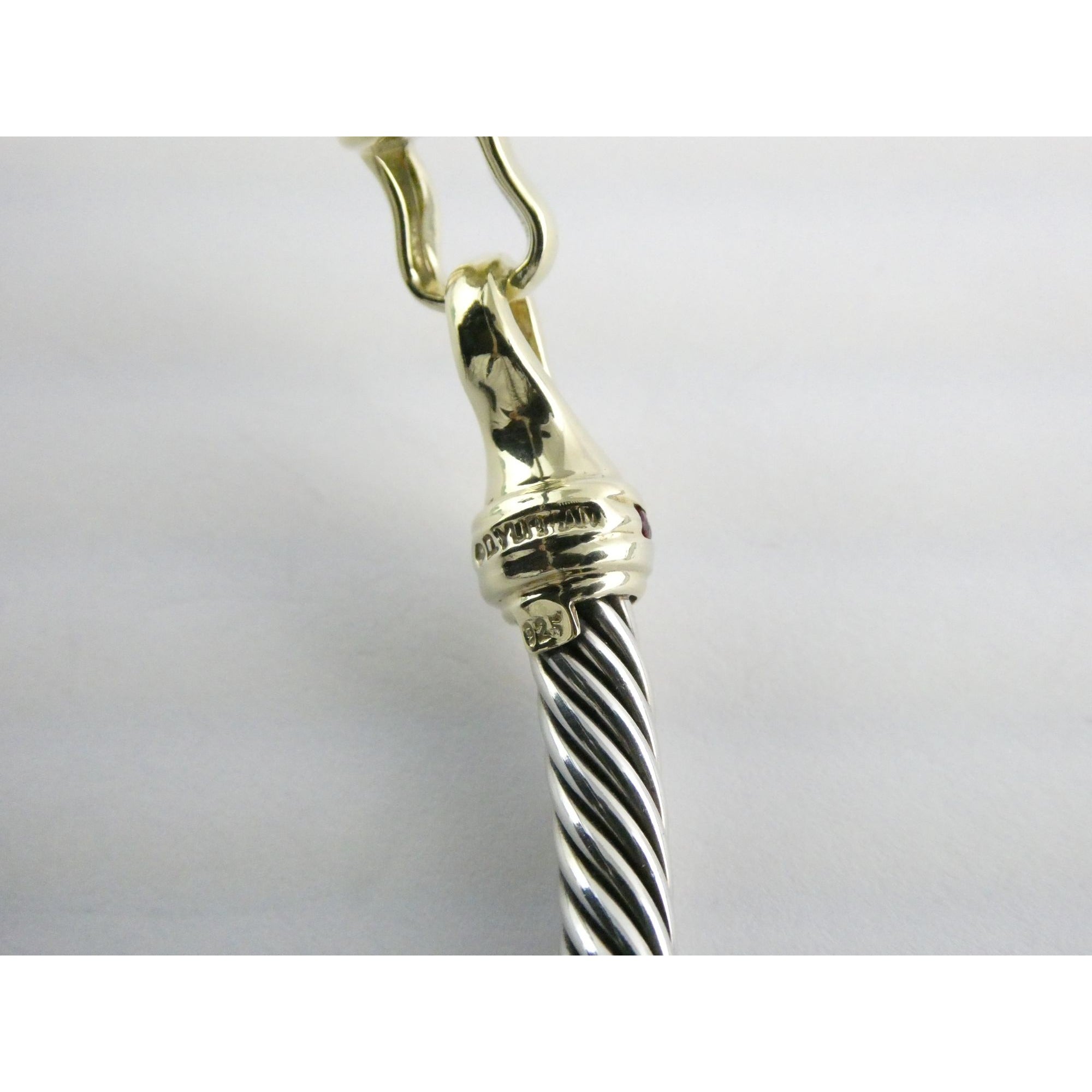 David Yurman Sterling Silver and 14k Gold Hook Clasp Lab Created Ruby Bracelet