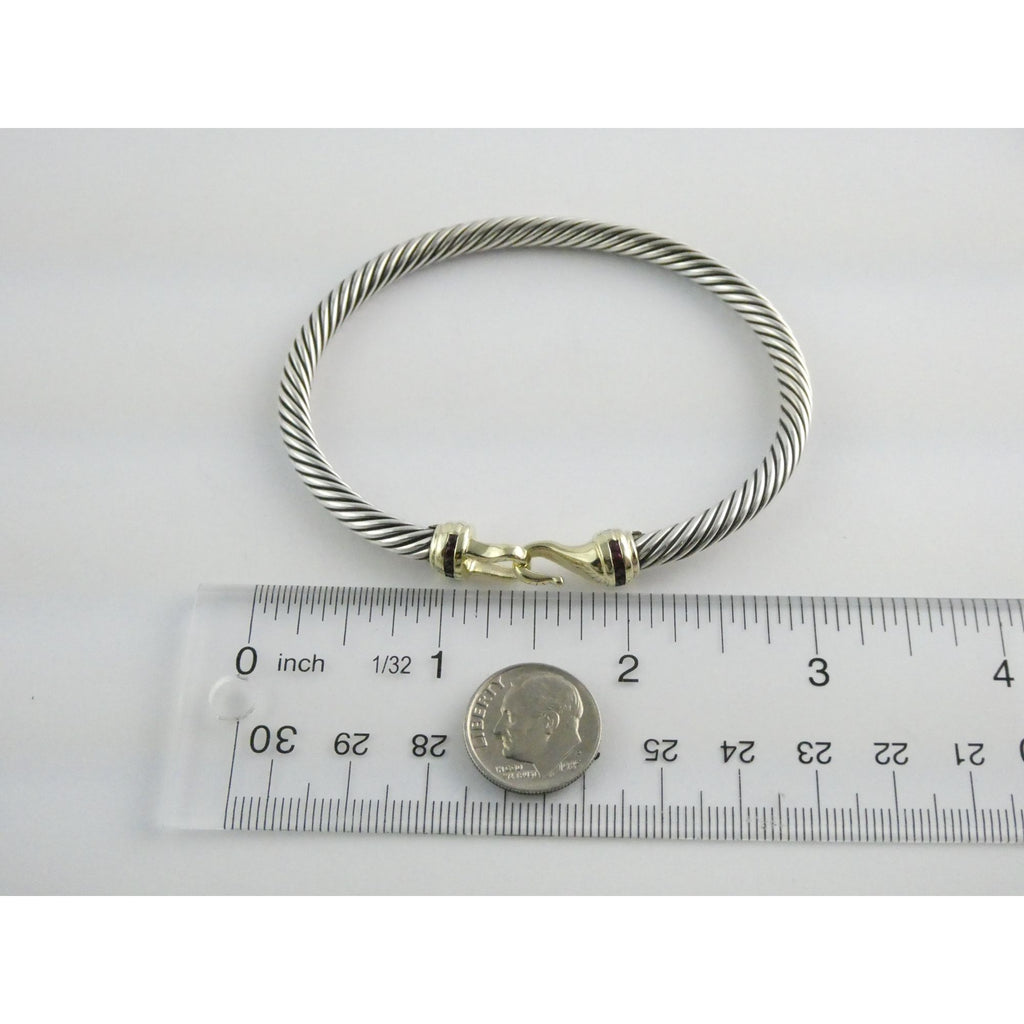 David Yurman Sterling Silver and 14k Gold Hook Clasp Lab Created Ruby Bracelet