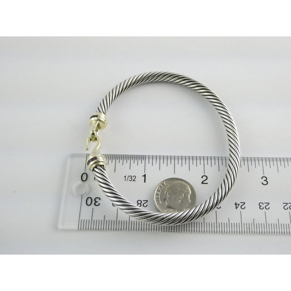 David Yurman Sterling Silver and 14k Gold Hook Clasp Lab Created Ruby Bracelet