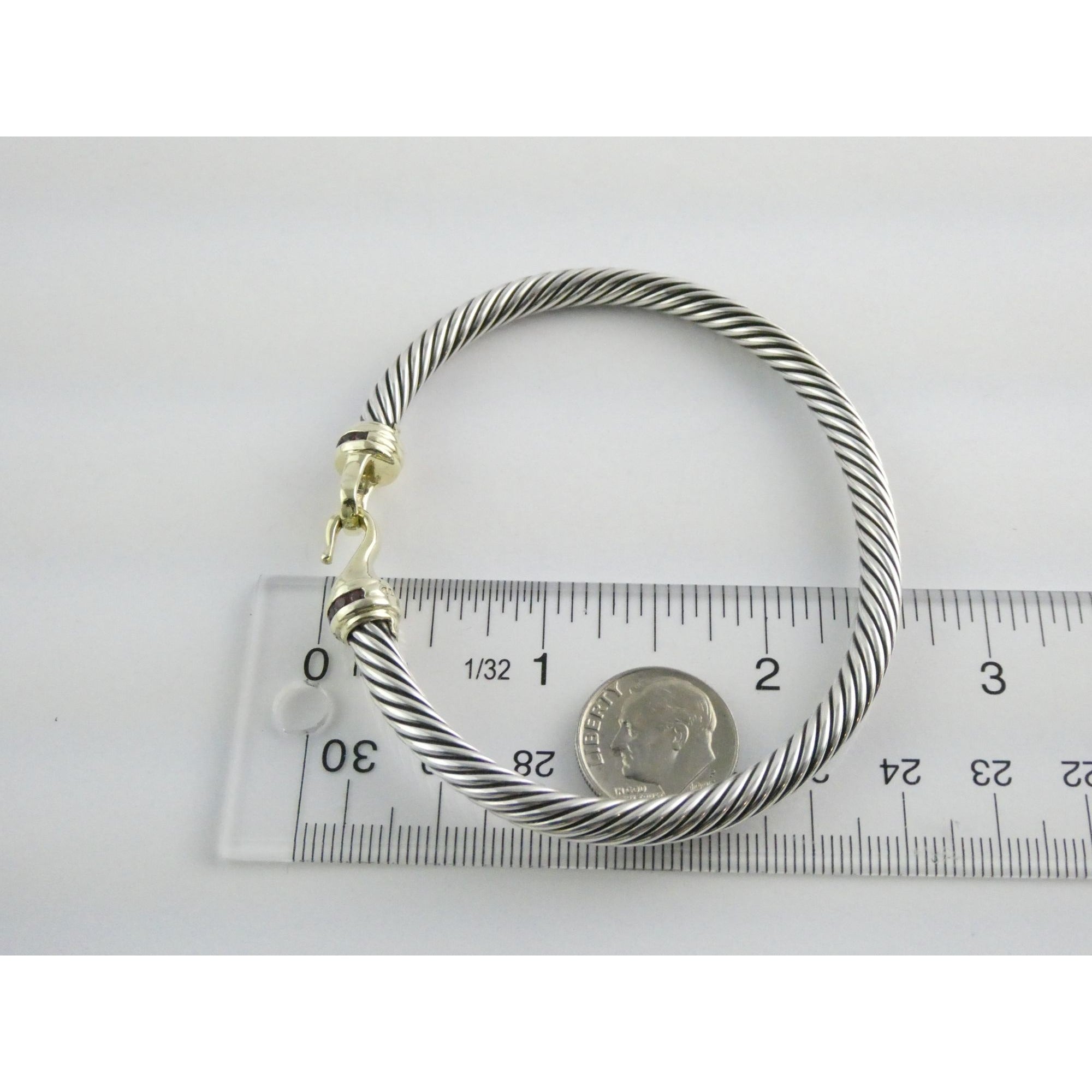 David Yurman Sterling Silver and 14k Gold Hook Clasp Lab Created Ruby Bracelet