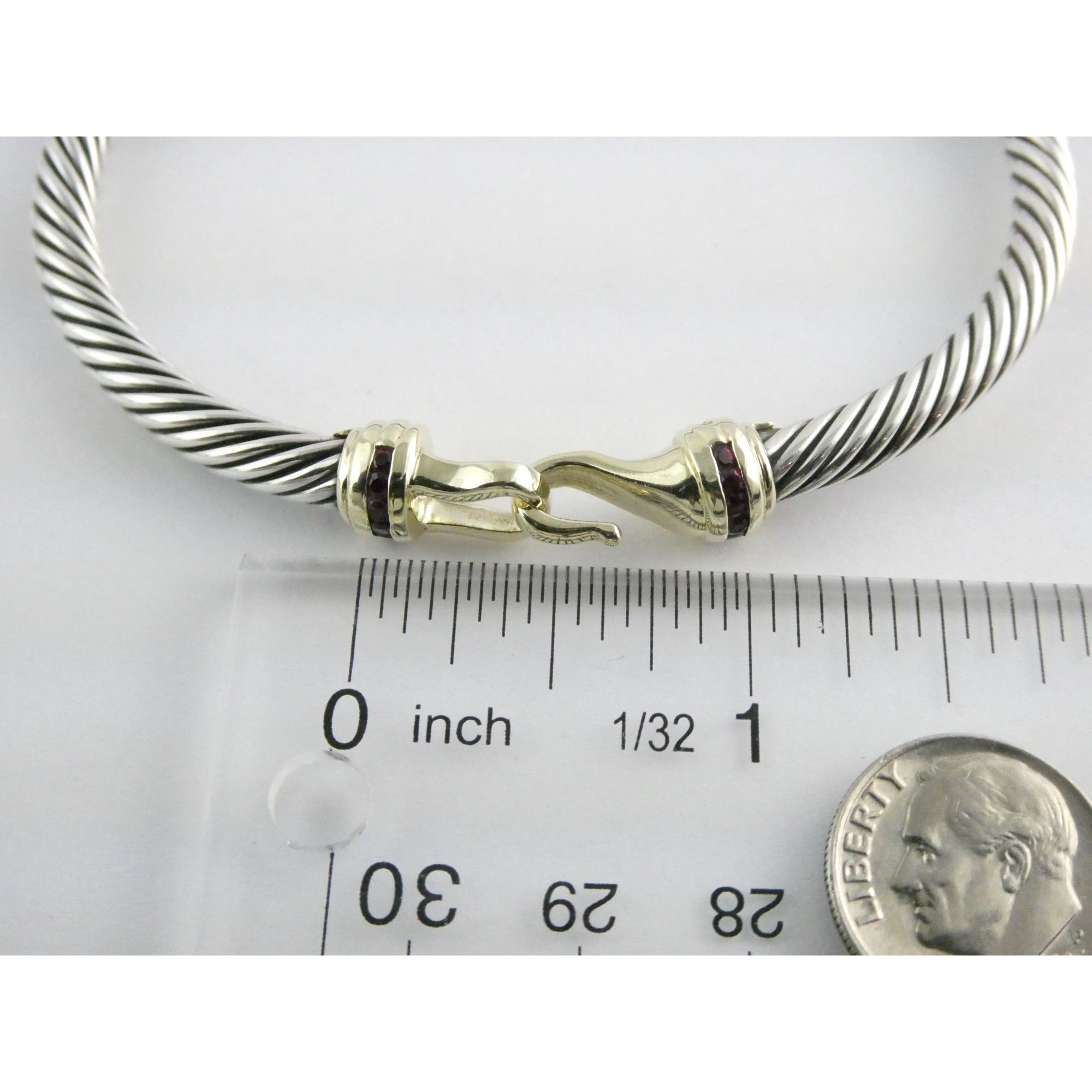 David Yurman Sterling Silver and 14k Gold Hook Clasp Lab Created Ruby Bracelet