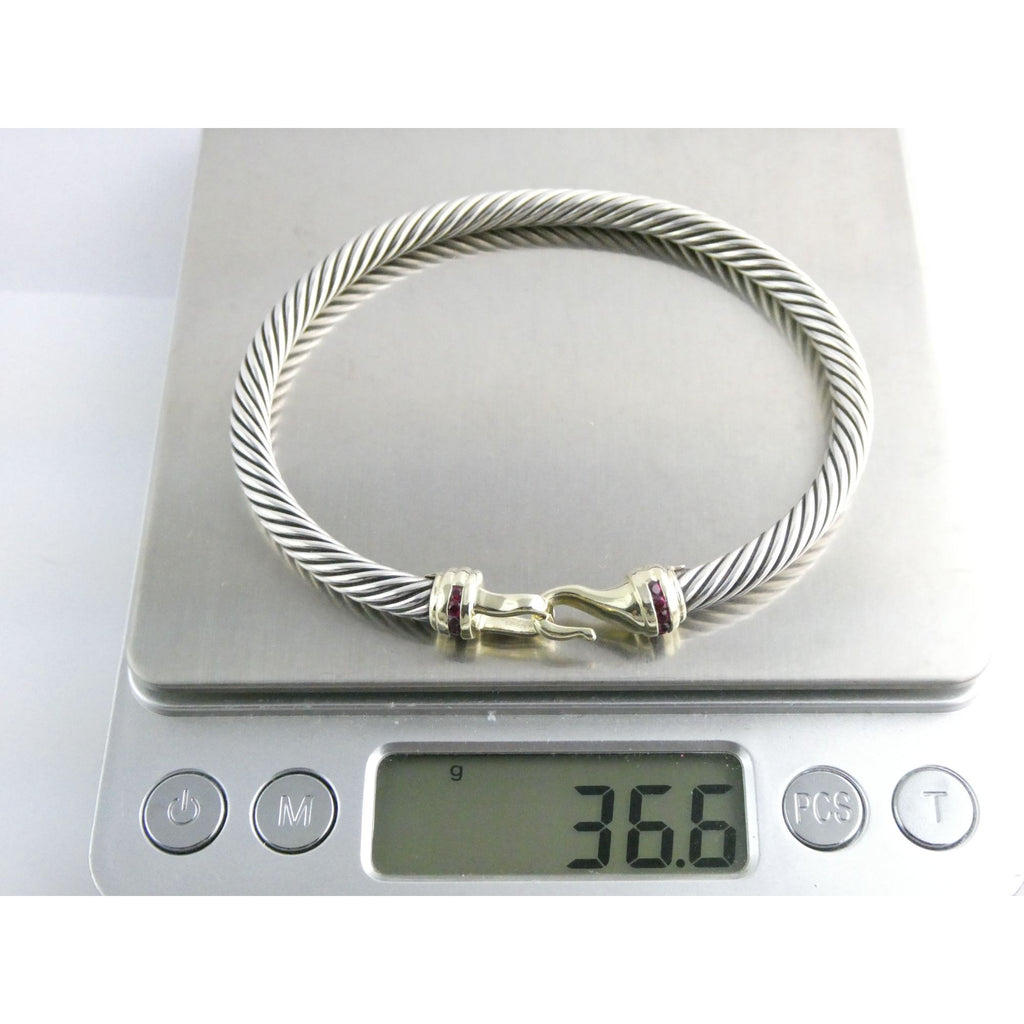David Yurman Sterling Silver and 14k Gold Hook Clasp Lab Created Ruby Bracelet