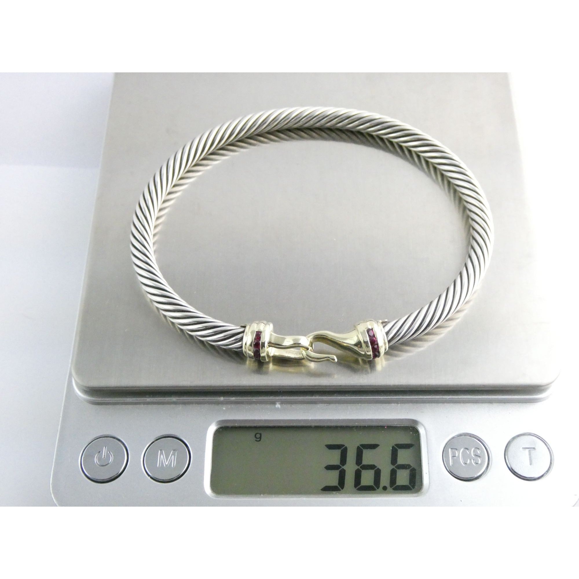 David Yurman Sterling Silver and 14k Gold Hook Clasp Lab Created Ruby Bracelet