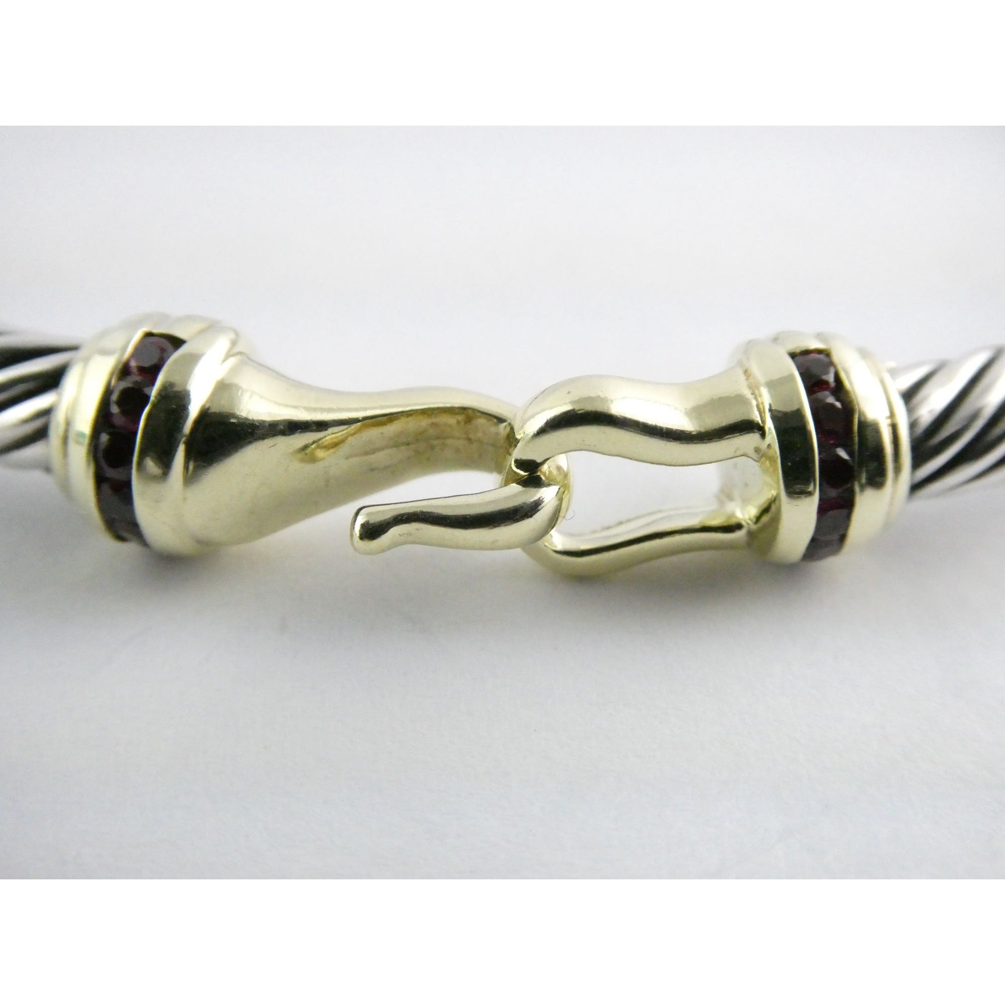 David Yurman Sterling Silver and 14k Gold Hook Clasp Lab Created Ruby Bracelet