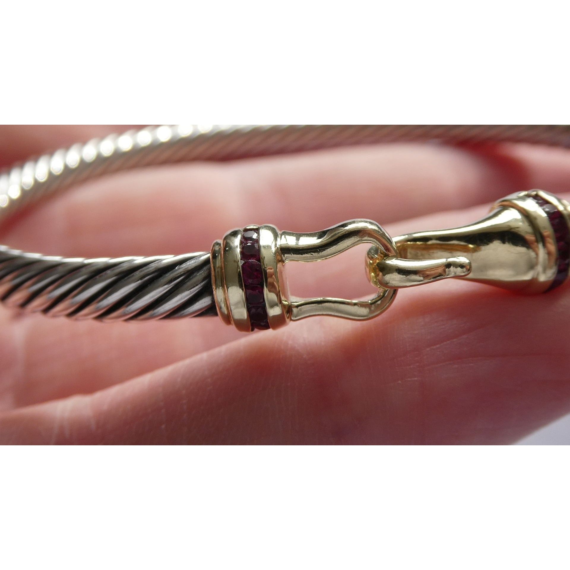 David Yurman Sterling Silver and 14k Gold Hook Clasp Lab Created Ruby Bracelet