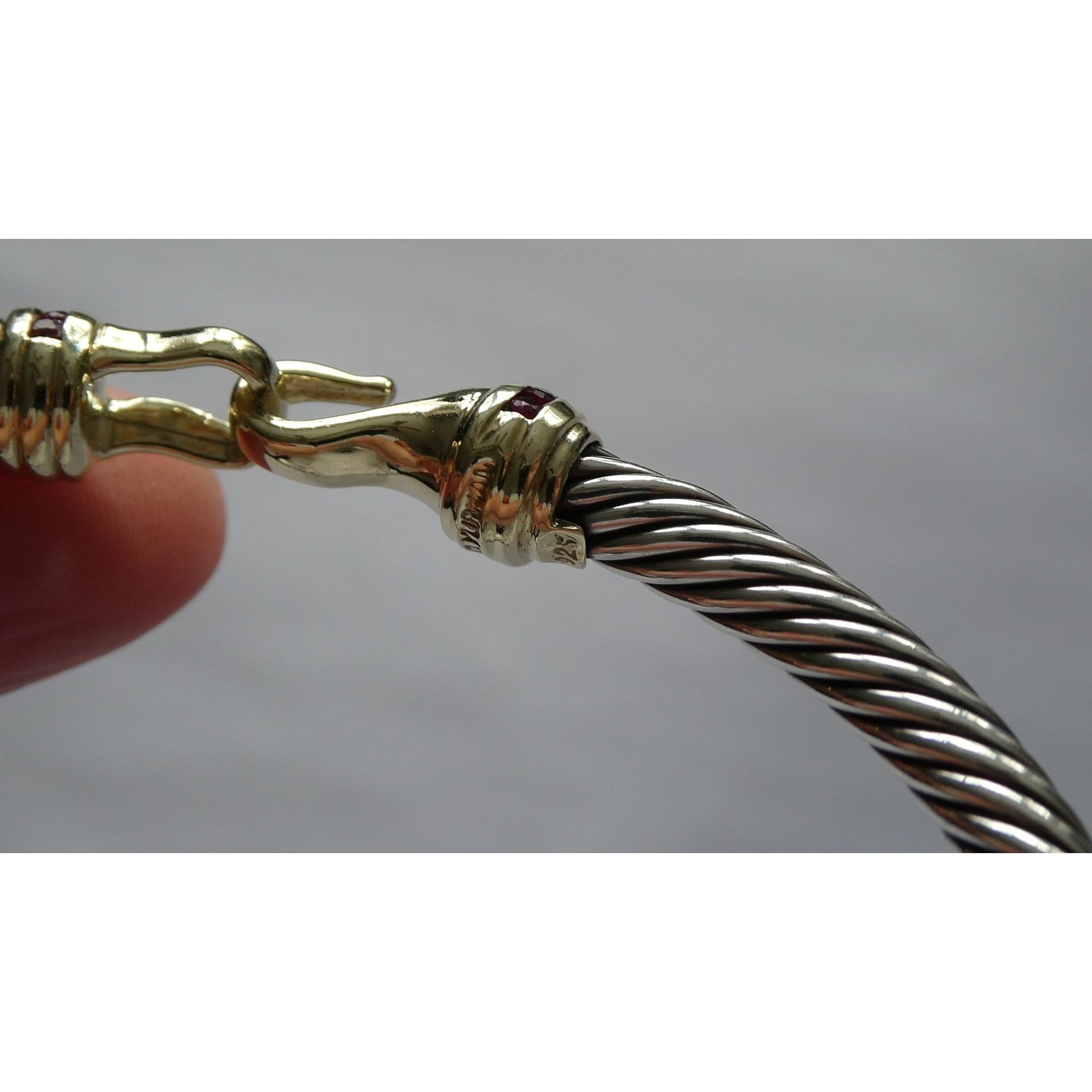 David Yurman Sterling Silver and 14k Gold Hook Clasp Lab Created Ruby Bracelet