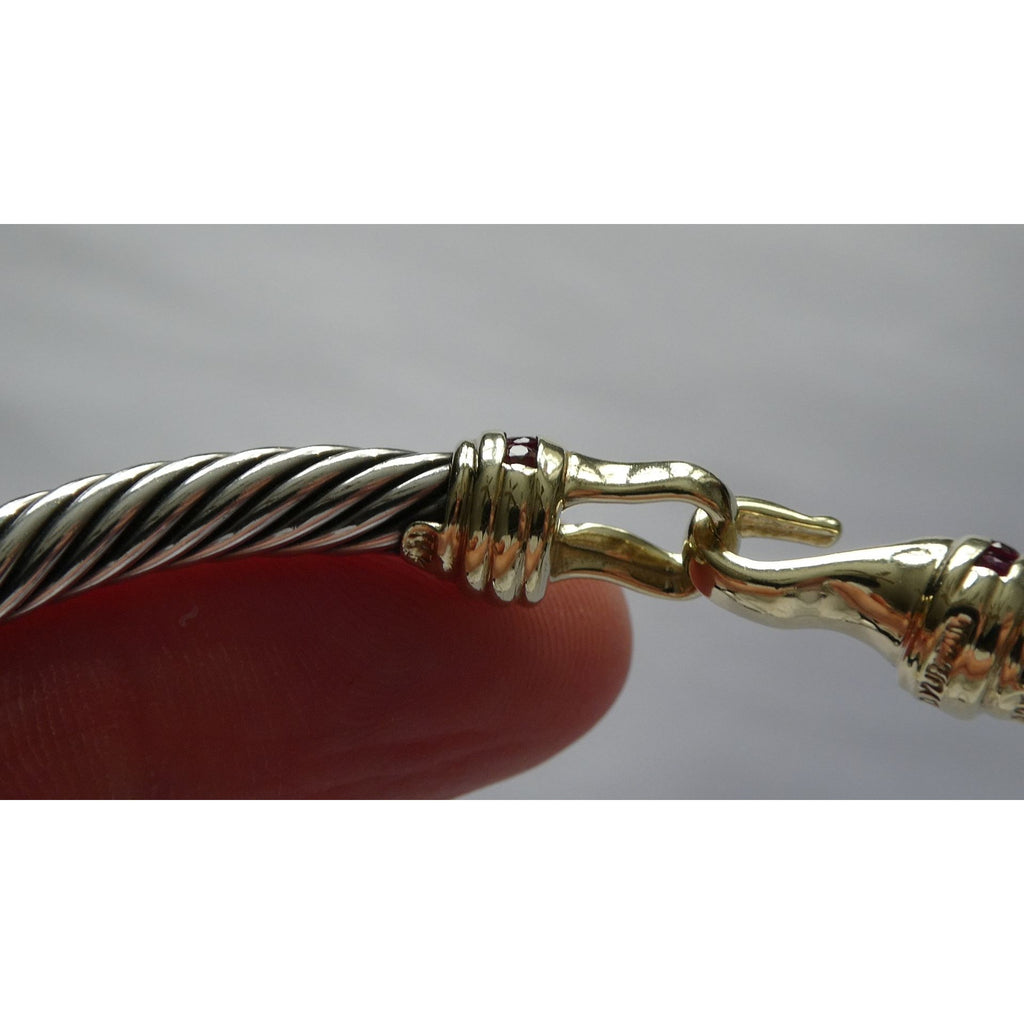 David Yurman Sterling Silver and 14k Gold Hook Clasp Lab Created Ruby Bracelet